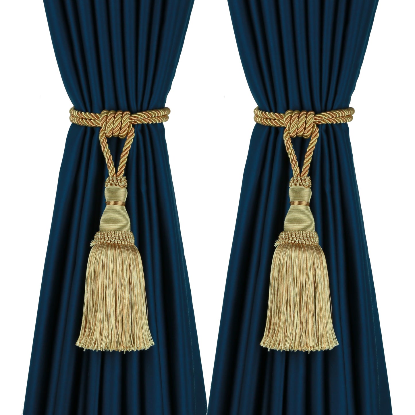 BEL AVENIR 2 Pack Curtain Tiebacks Tassel Drapery Tie-Backs Rope Handmade Holdbacks Home Office Hotel Decorative (Gold, 2 Pack)