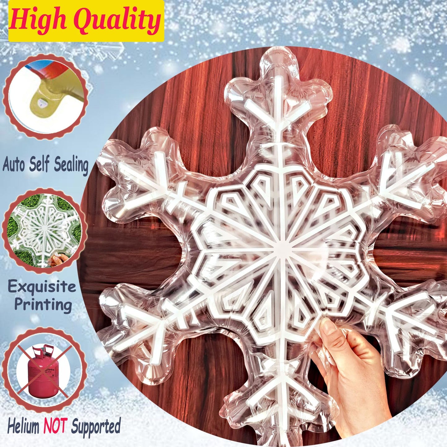 6 Pcs Snowflake Balloons Transparent Winter Snowflake Foil Balloons for Christmas Party Decorations, Frozen Theme Birthday, Winter Wonderland Decor, Holiday Event, Baby Shower