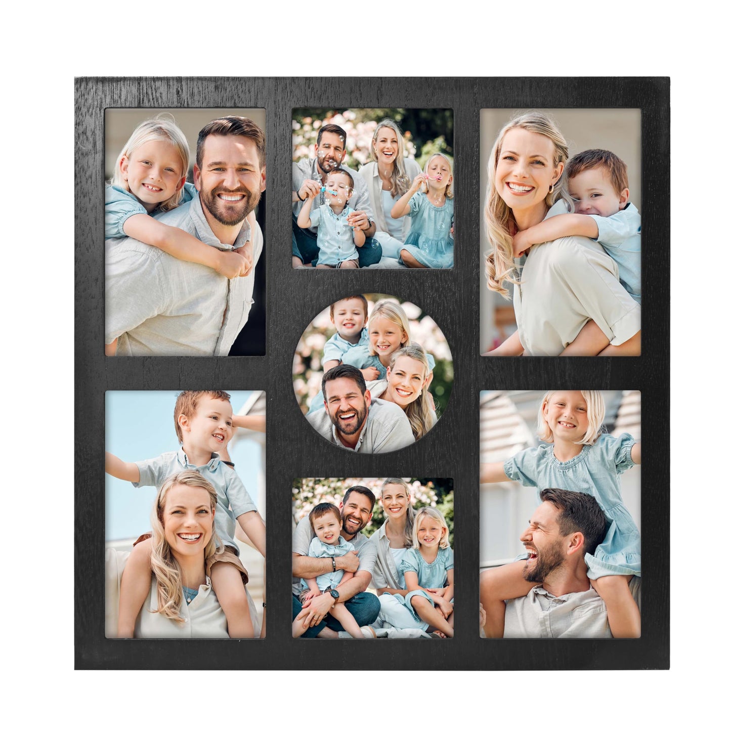 MONT PLEASANT Picture Frame Collage for 4x6 and 4x4 Photos - 7 Openings Black Frame Wall Decor for Tabletop Stand and Wall Mounting - Home and Family Display