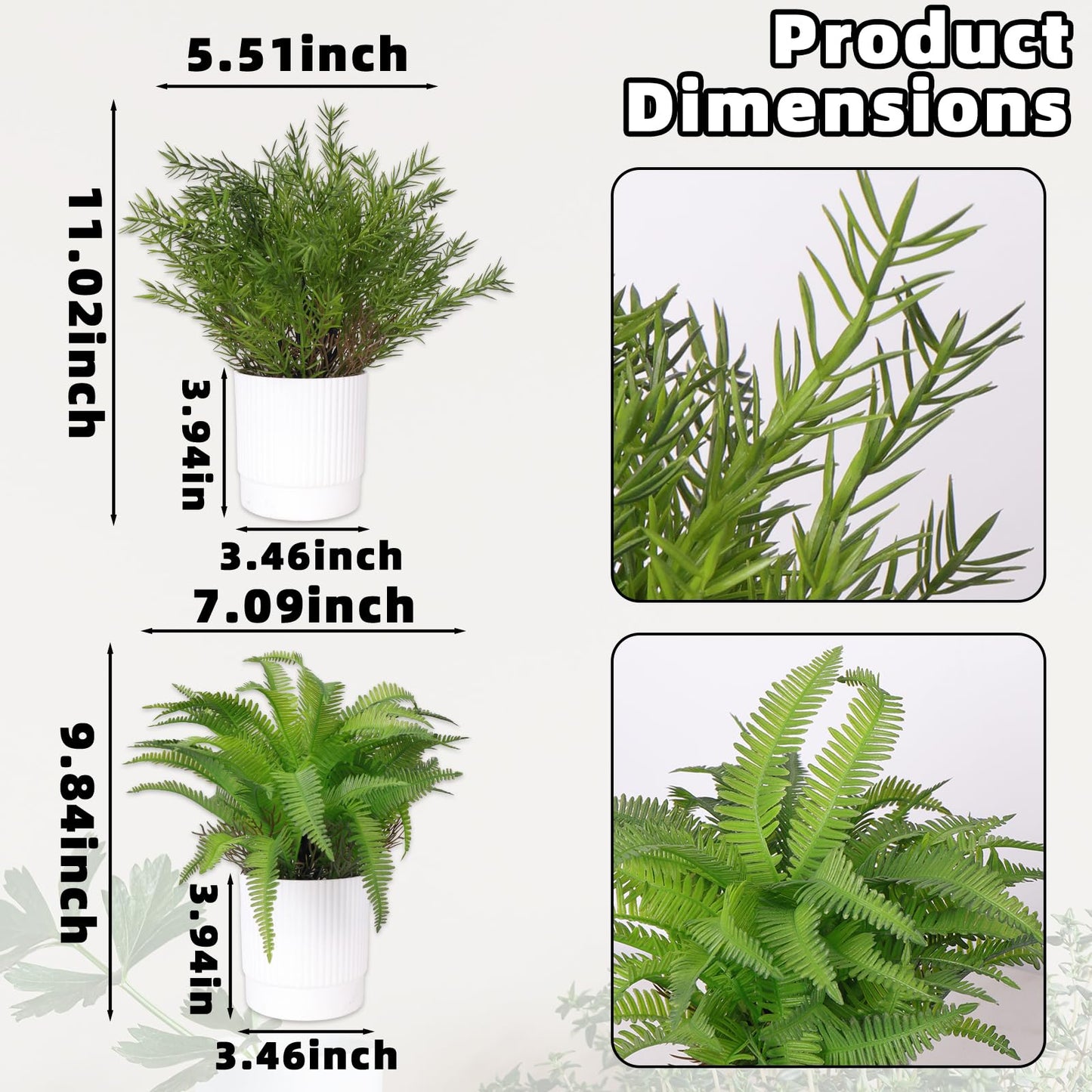 Abzo 2 Pack Fake Plants Artificial Greenery Potted Plants Small Faux Plants for Home Office Desk Farmhouse Shelf Room Bathroom Decor