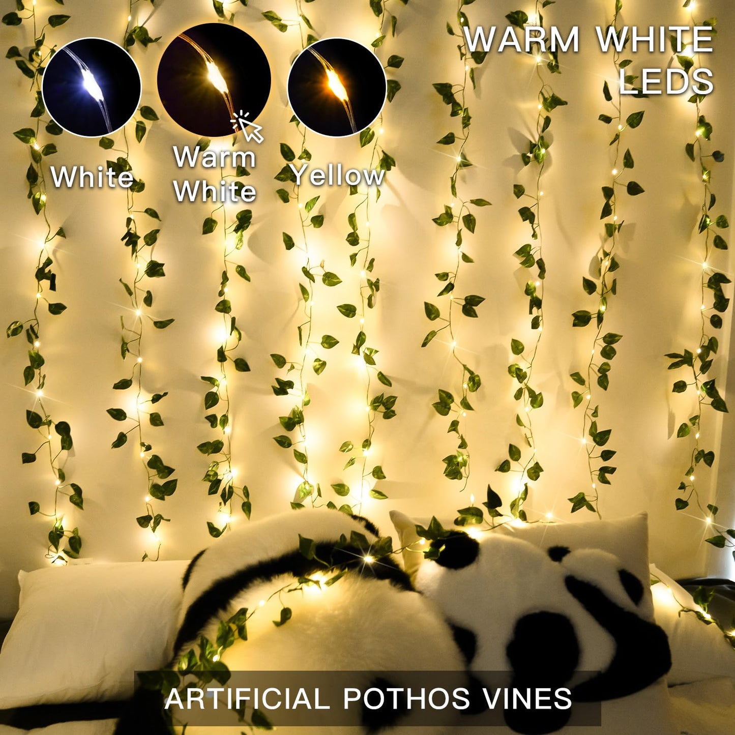 suddus Vine with Fairy Lights Battery Operated, 33ft100 LED Pothos String Lights with Remote, Leaf Lights for Bedroom, Room, Wall, Garden, Party, Wedding Dorm Decor(Warm White)