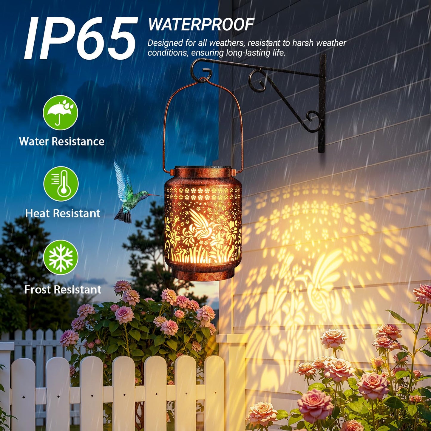KOOPER 2 Pack Solar Lanterns Outdoor Waterproof Birthday Gifts for Women Mom Grandma, Upgraded Hummingbird Hanging Solar Lantern Lights Outdoor, 2 Modes Metal Outdoor Decoration for Yard, Patio