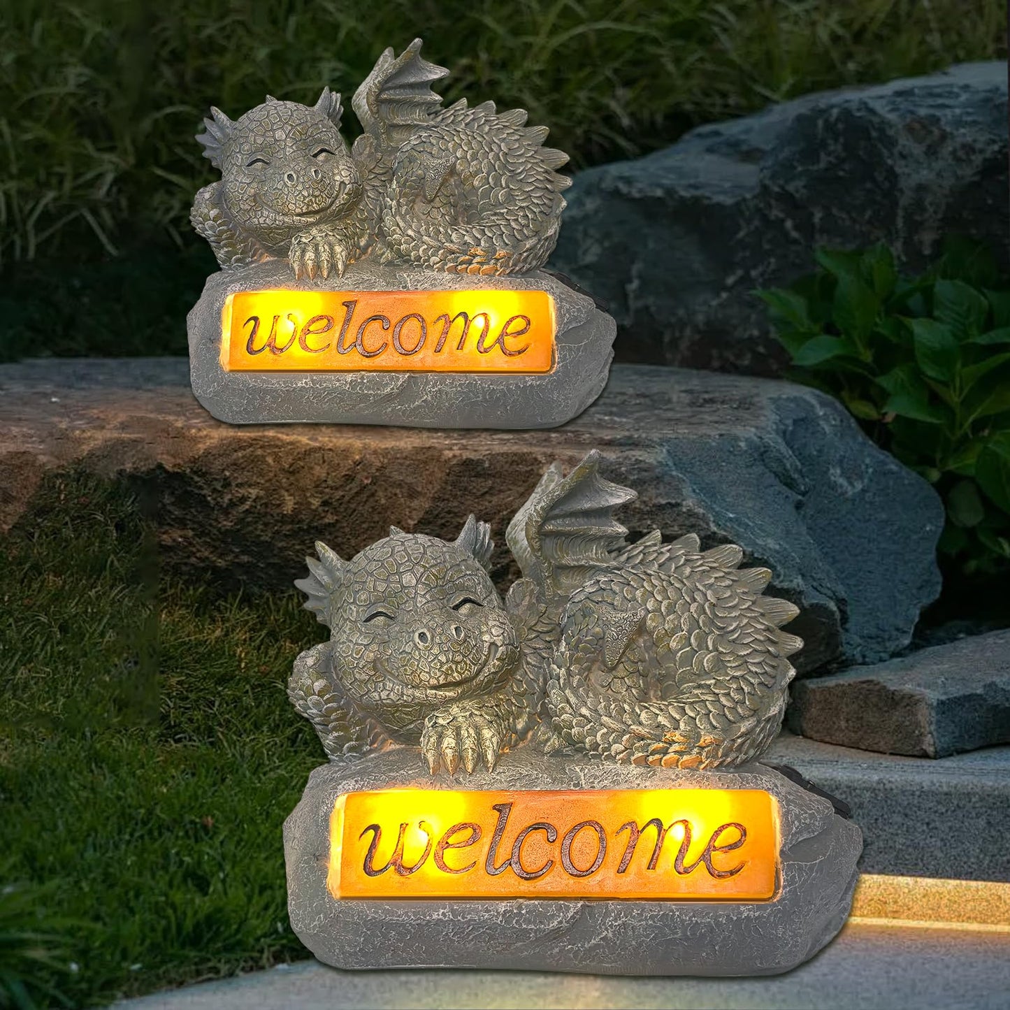 Vukjep Solar Garden Decorations-Garden Dragon Welcome Display Decorative，Decor for Patio, Yard, Lawn, Pathway, Landescape (Western Dragon Statue)