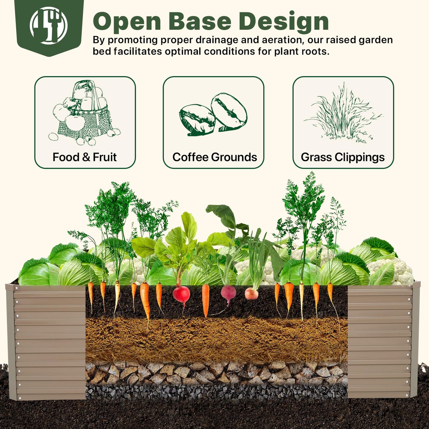 DTIG Galvanized Raised Garden Bed for Vegetables Flowers Herbs, Tall Metal Raised Garden Bed Kit with Garden Tools, Gloves, Plant Labels, Brown 6×3×2FT
