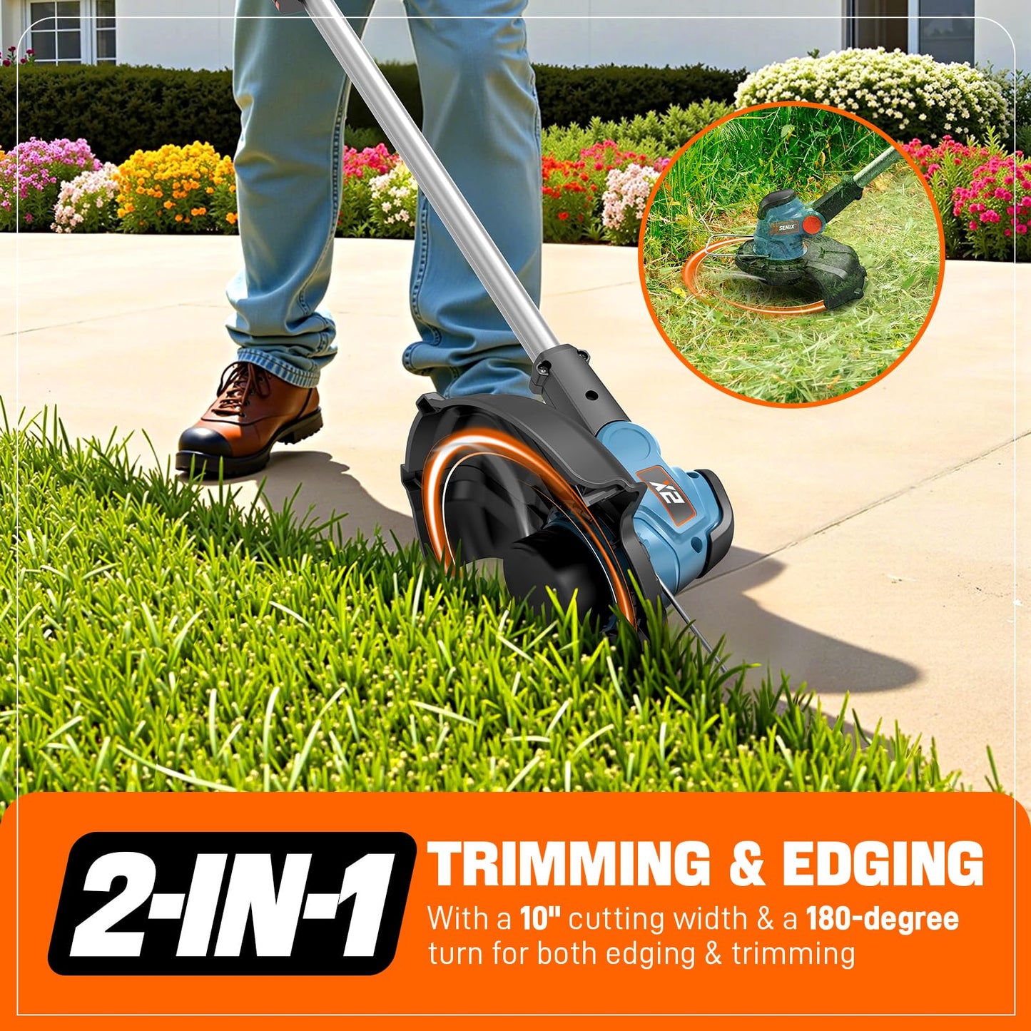 SENIX X2 20 Volt Max* 3-Piece Cordless Power Tool Combo Kit with Battery Powered 10" String Trimmer, Variable Speed Leaf Blower, 21" Hedge Trimmer, Includes 2 Batteries & Battery Charger (S2K3B2-01)