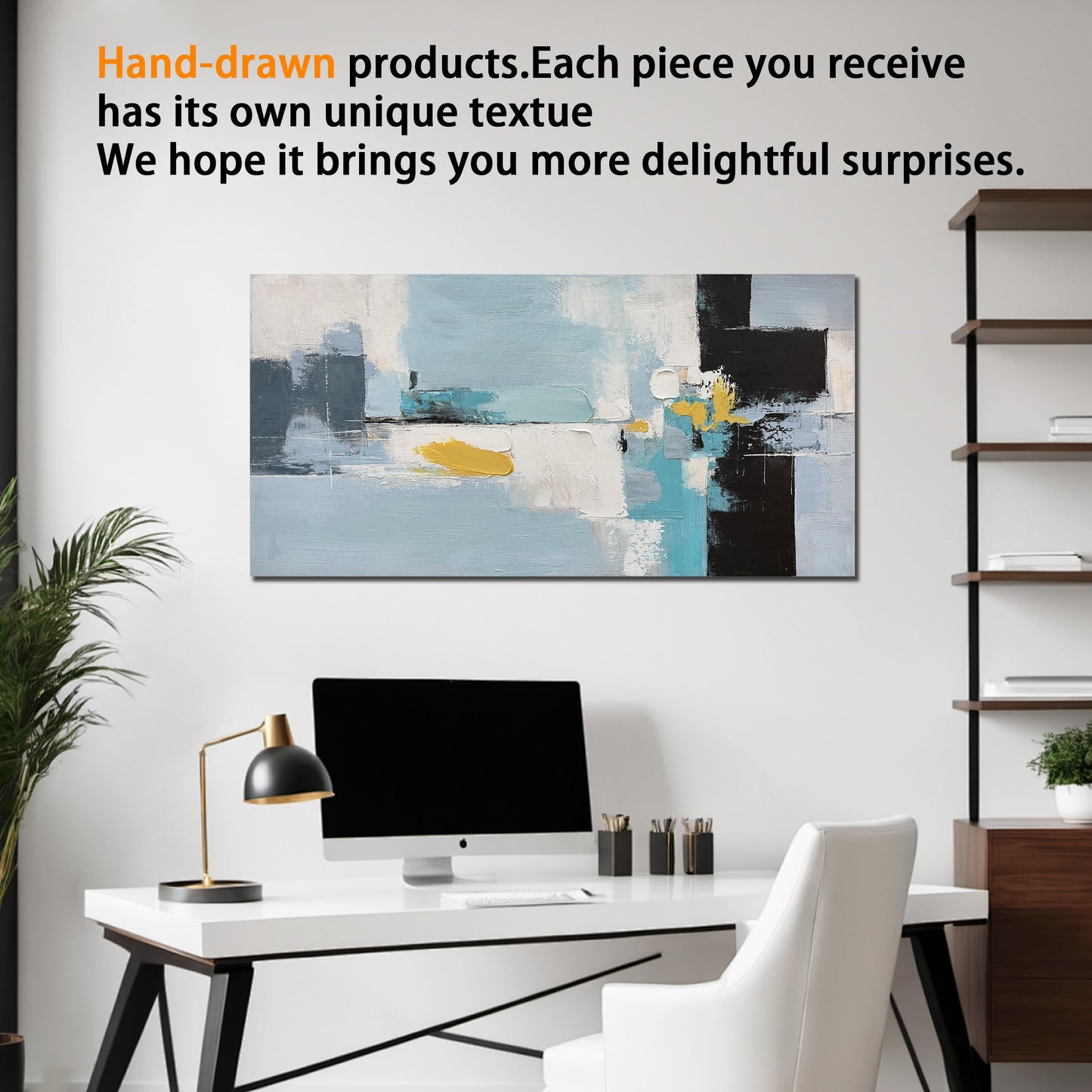 Tarfupth Large Blue Abstract Wall Art for Living Room Black and White Hand Painted Oil Painting Modern Textured Canvas Artwork for Bedroom Home Office 20"x40"