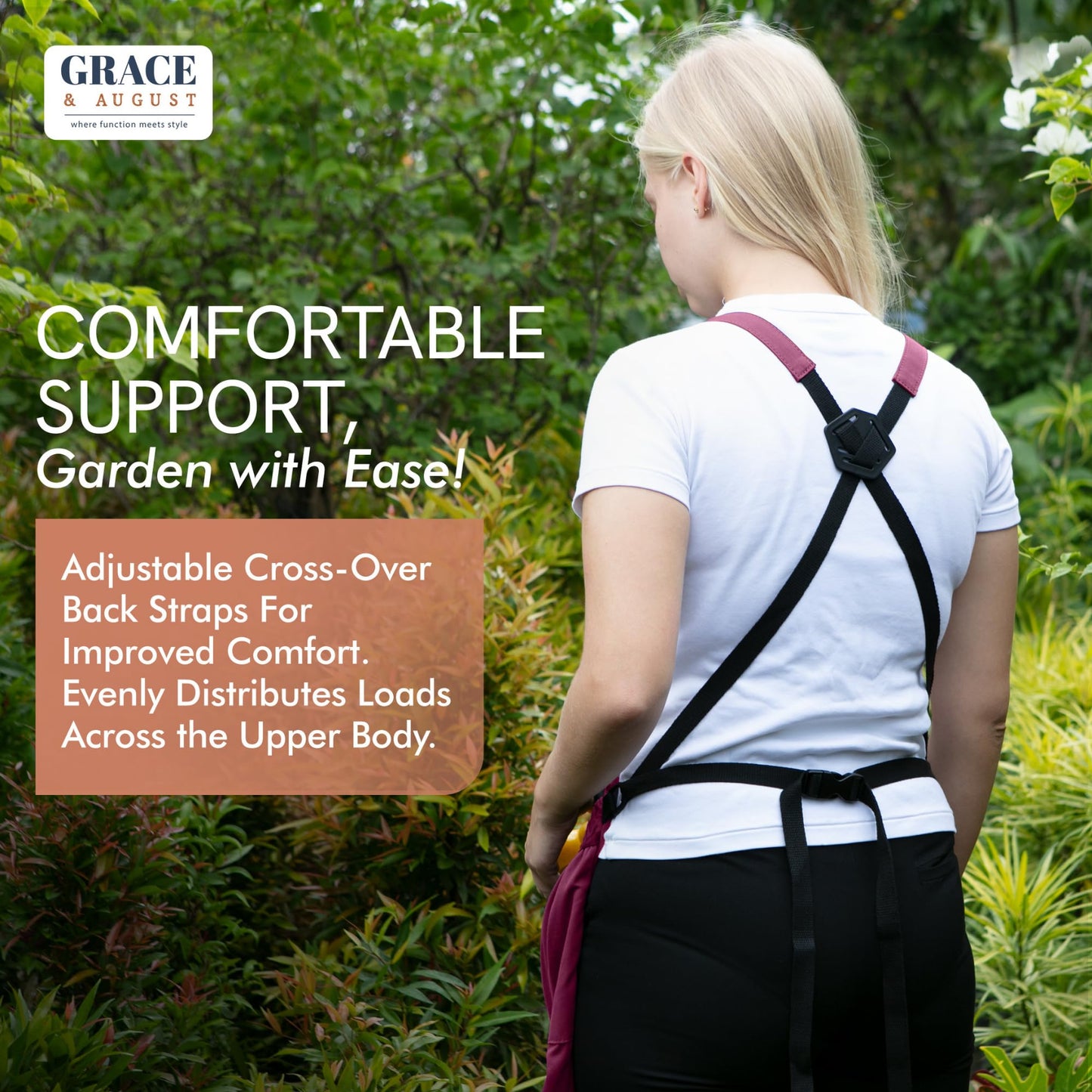 Grace and August Gardening Apron with Pockets for Women & Men - Unique Gardening Gift for Gardeners - Garden Apron 7 Pockets & Internal Drawstring Bag