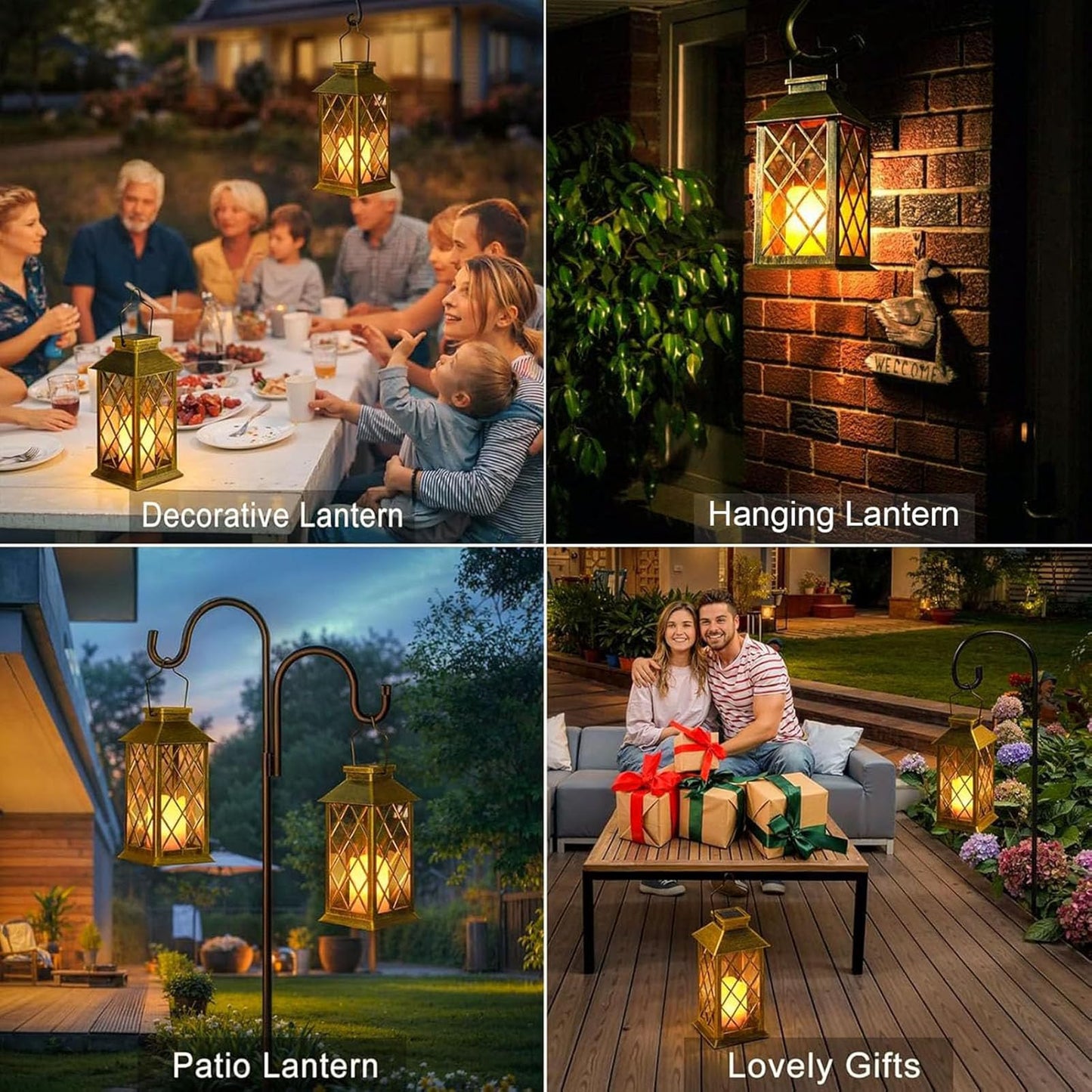 Cozymeow Solar Lanterns Outdoor Waterproof, Flickering Candles Hanging Solar Lights for Outside Garden Patio Wall Porch Decorative, Lamp with Upgraded Solar Panel, Tempered Glass & Clip, Bronze 2 Pack