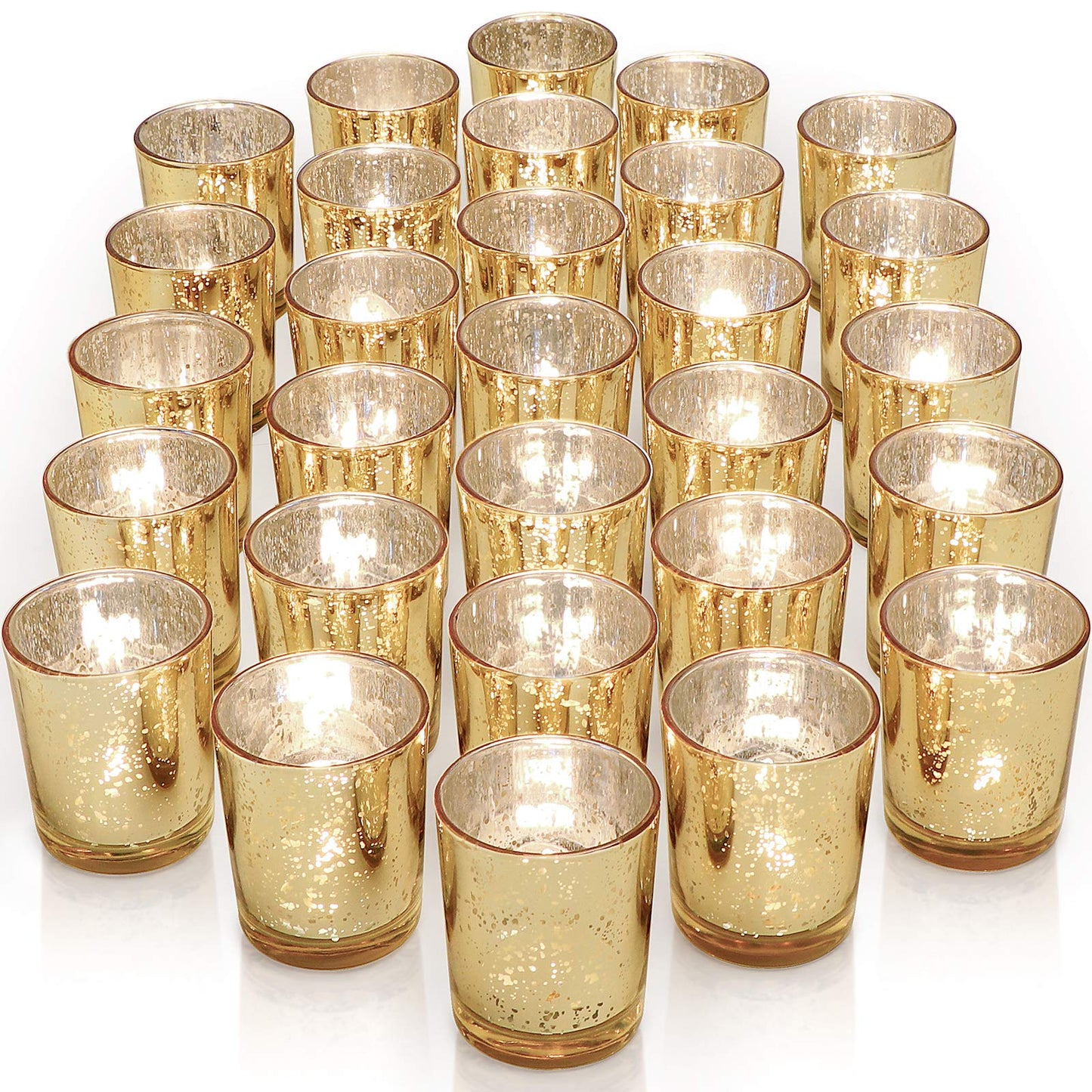 LETINE Gold Votive Candle Holders Set of 36 - Speckled Mercury Gold Glass Candle Holder Bulk - Ideal Spring Summer Decor for Wedding Centerpiece Table，Valentine's Day Decorations Indoor