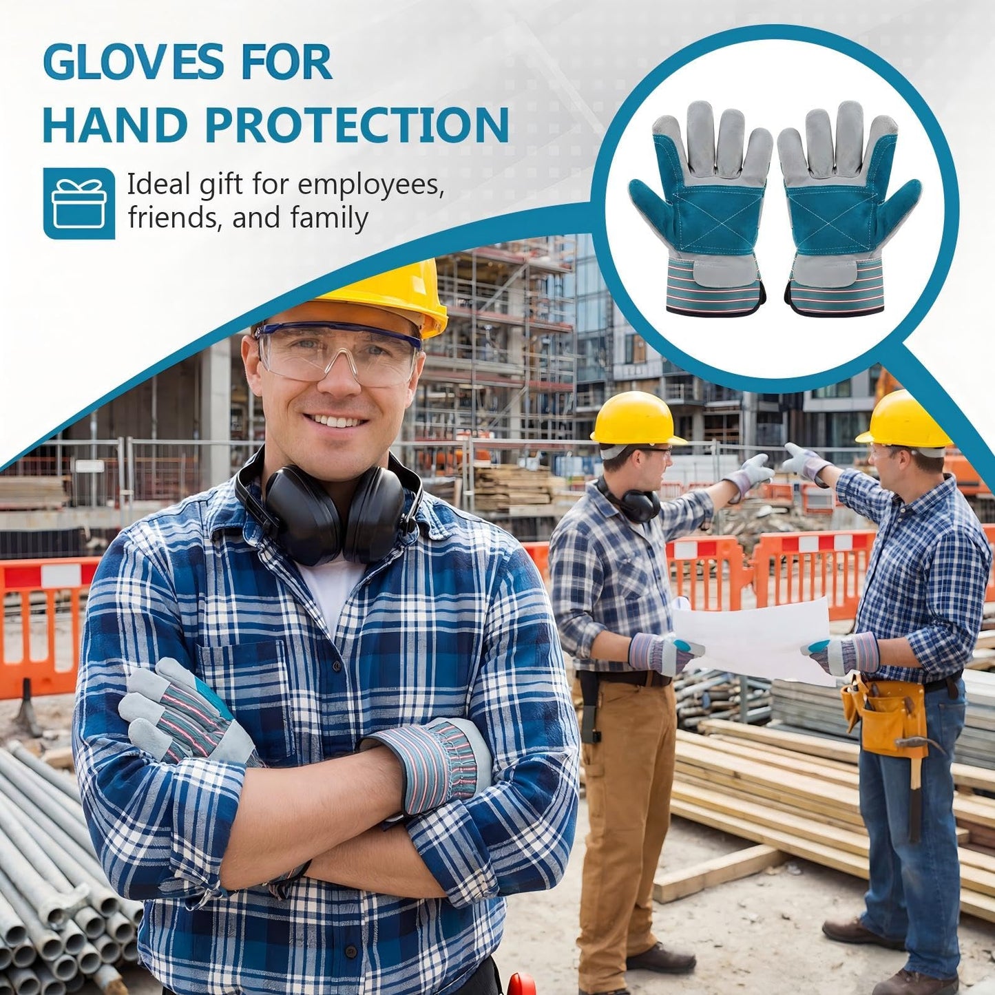 Ferrochef 12 Pairs Leather Work Gloves Bulk for Men Women Heavy Duty Leather Yard Gardening Gloves with Reinforced Palms Safety Cuff (Blue)