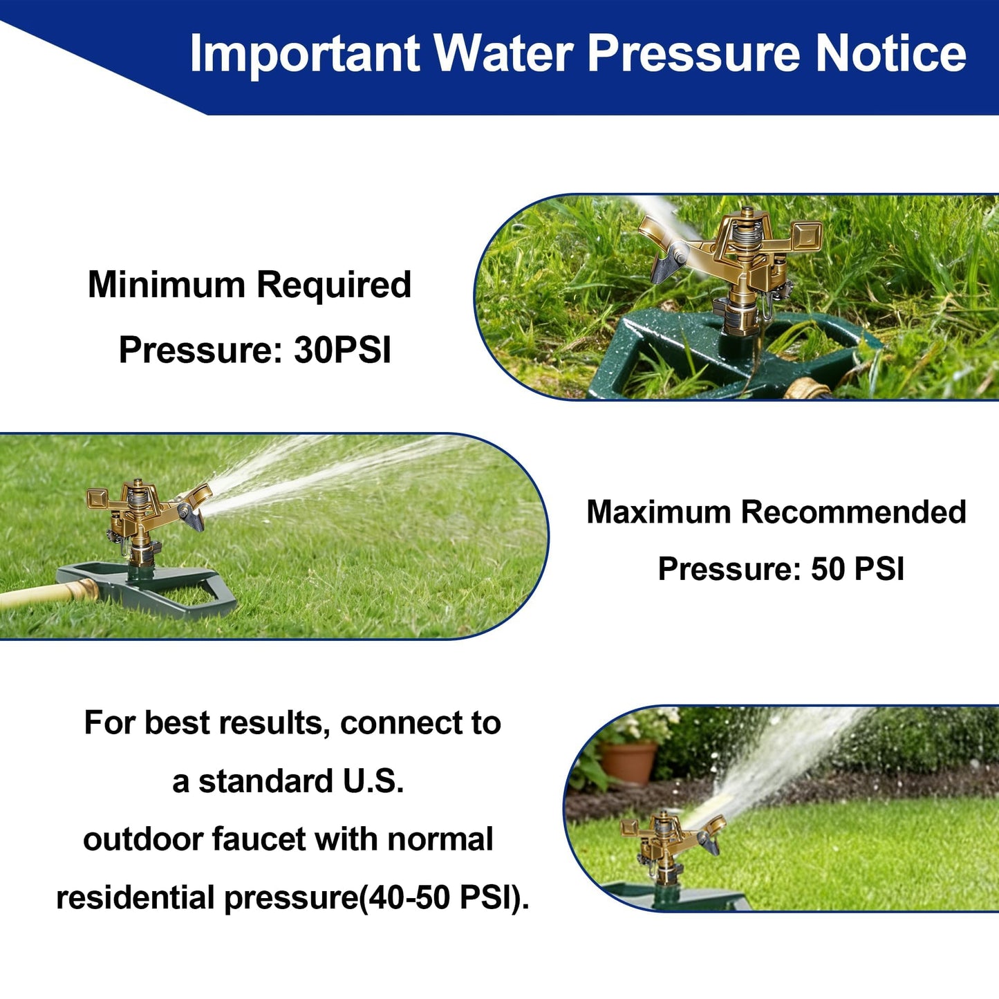 Hourleey Impact Pulsating Sprinklers for Yard - Heavy Duty Lawn Sprinkler with Metal Base, Adjustable Rotating 360 Degree for Large Area Garden, Coverage up to 5,800 Sq. Ft