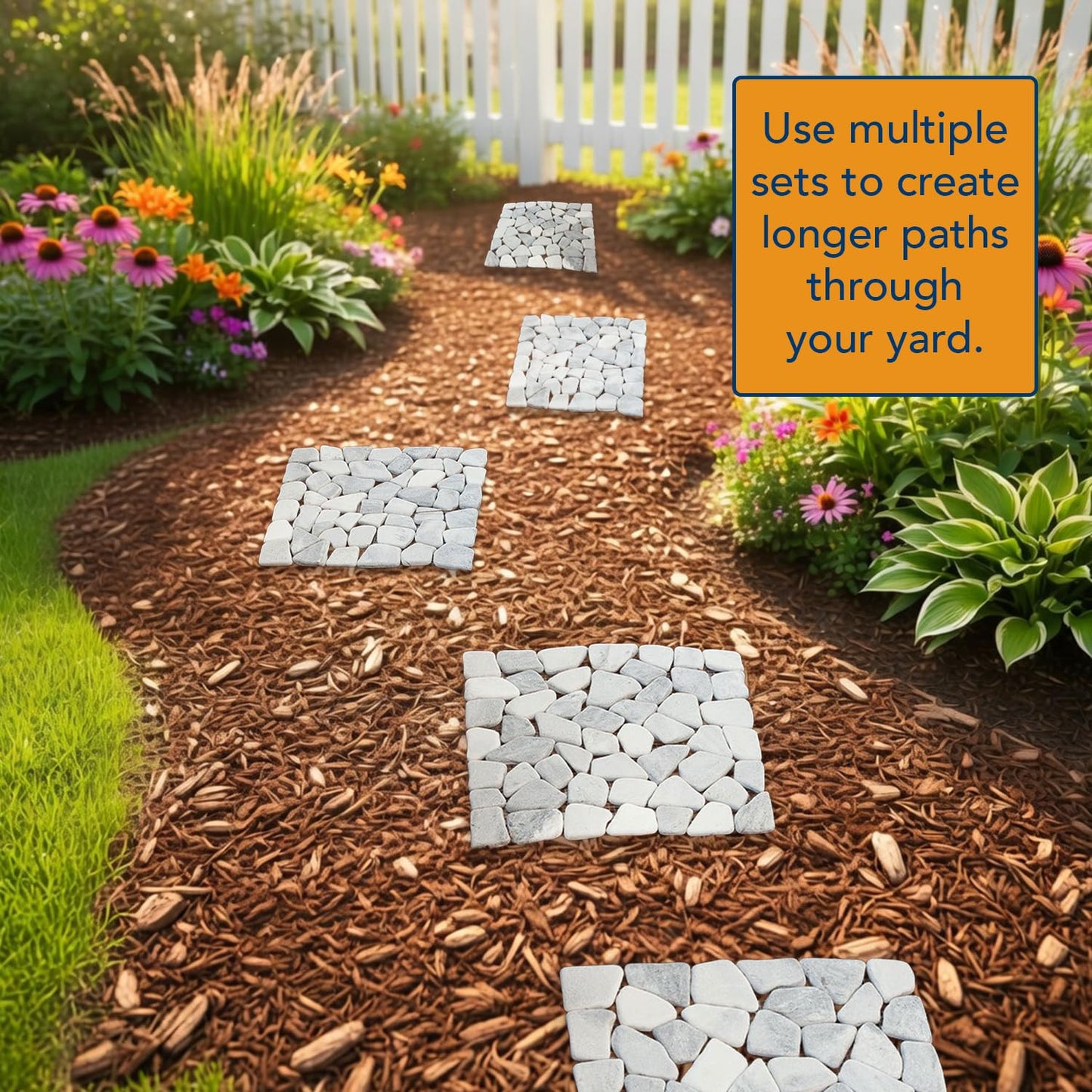 Bits and Pieces - Stepping Stones Outdoor Walkway - 12" Square Marble Landscaping Decorative Stepping Stones - Set of Three (3) - Backyard Decor Garden Pavers for Outside Walkway