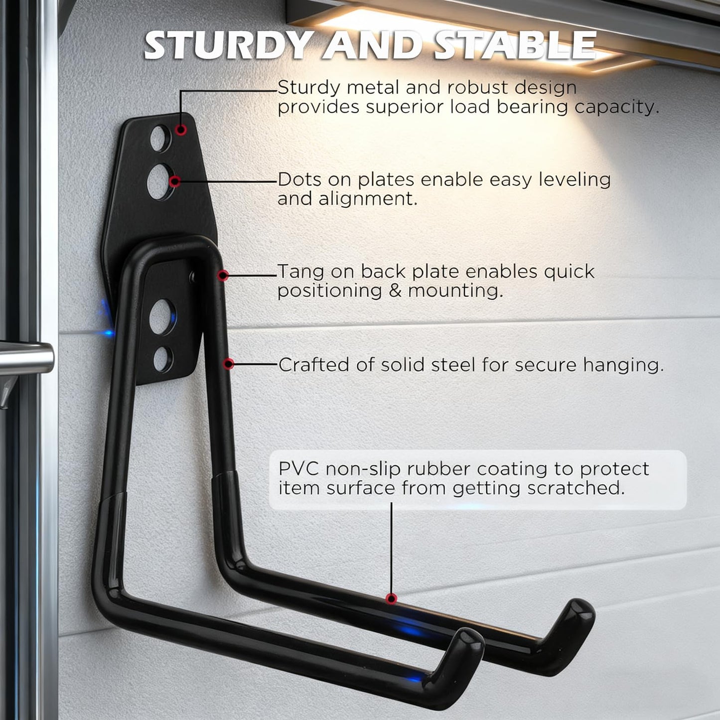 20 Pack Heavy Duty Garage Storage Hooks with Extension Cord Organizer, Solid Steel Wall Mount Hook Set with Anti-Slip Coating Utility J Hooks for Ladders,Bikes,Ropes,Broom,Garden,Yard and Power Tools