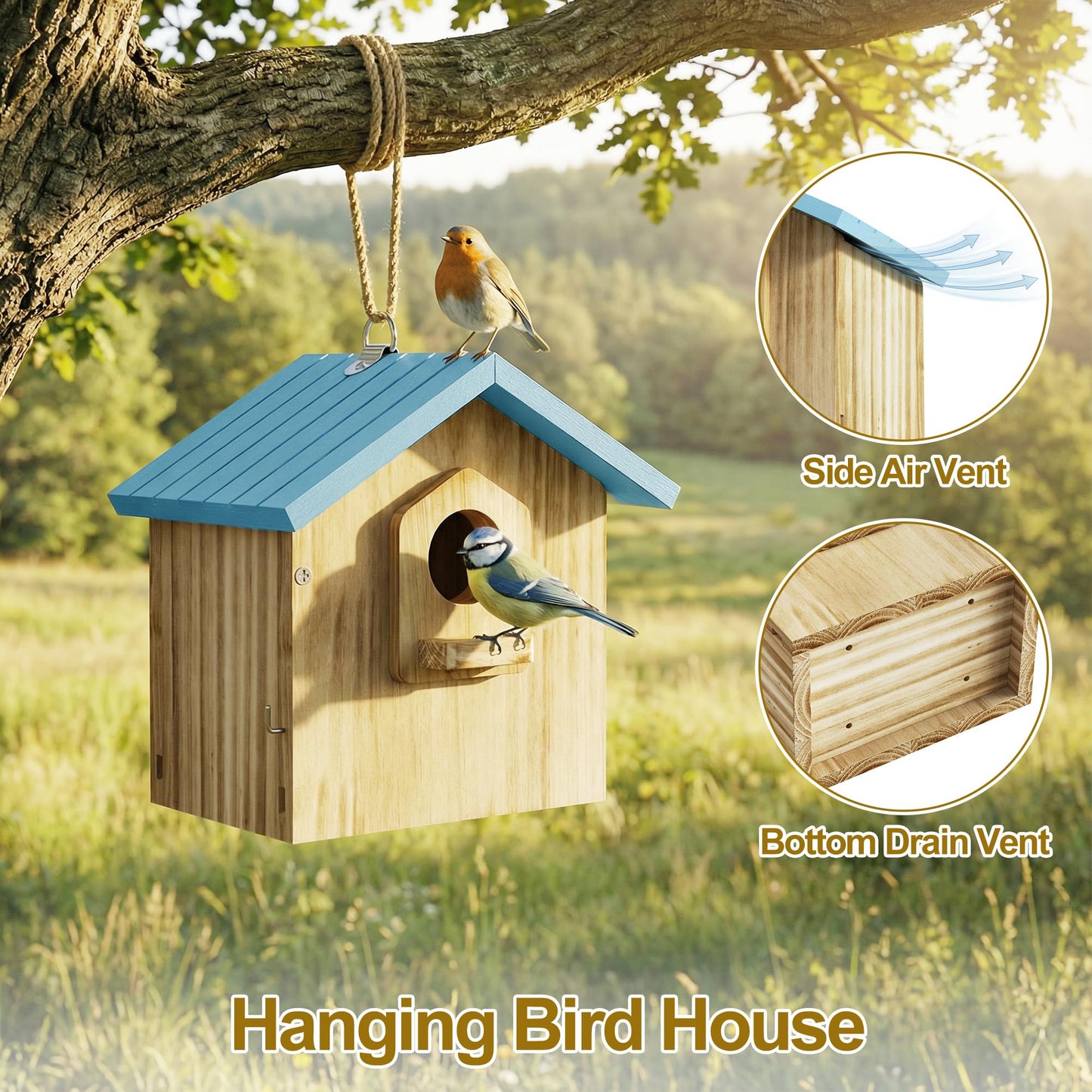 Auslar Bird House for Outside, Wooden Birdhouses for Outdoors, Bluebird House for Outside Clearance, Hanging Bird Houses for Cardinals Finch Wren Swallow for for Garden Viewing