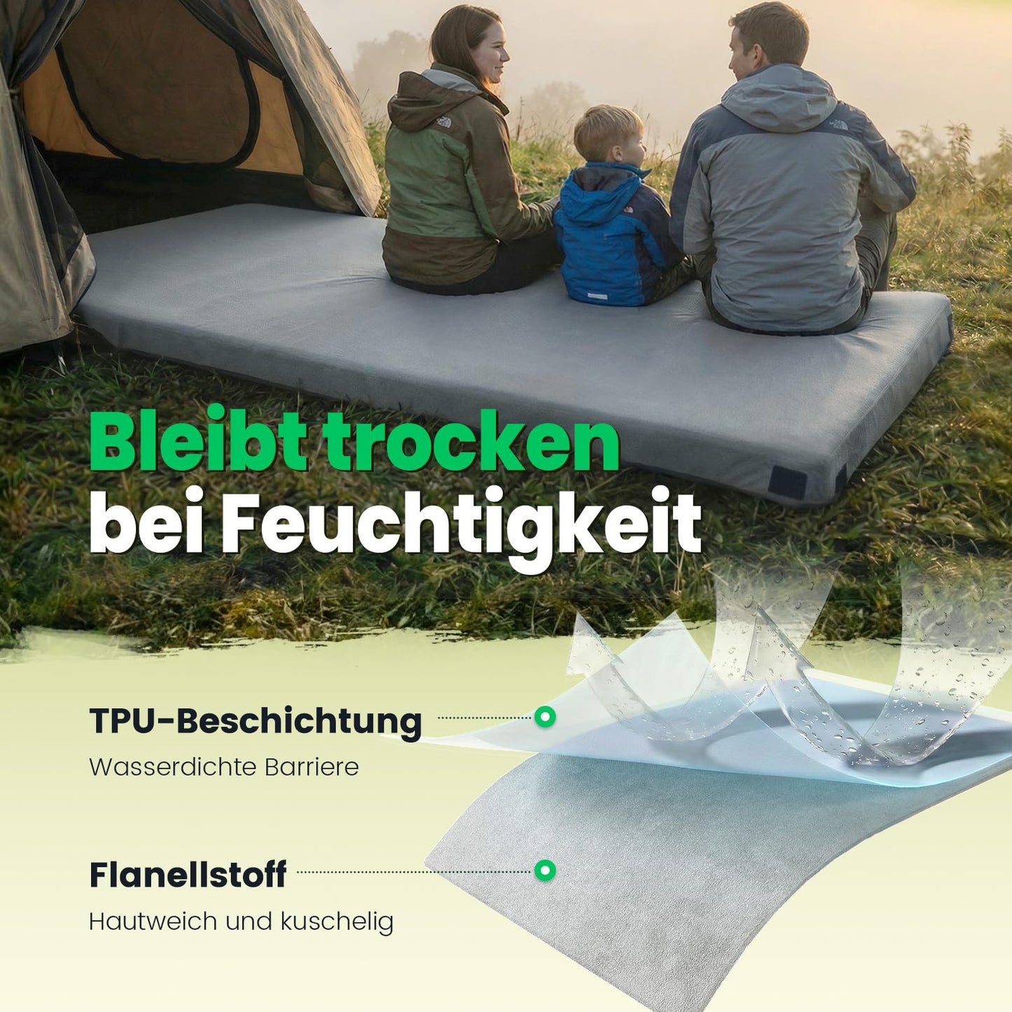 Willpo CertiPUR-US Memory Foam Camping Mattress - Dual Interchangeable Washable Covers Included, Lightweight Portable Sleeping Pad with Travel Bag for Tents, Guest Beds, Home - Gray, Single
