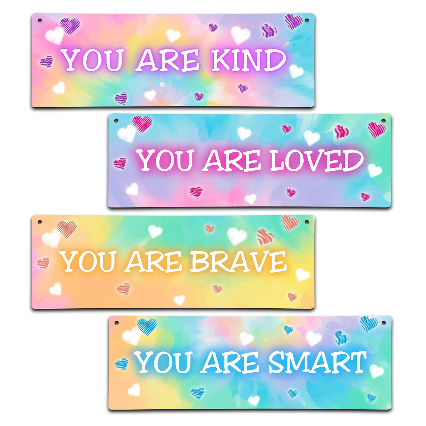 4 Pieces Tie Dye Decor Kids Room Wall Decor Wooden Sign - Motivational Wall Art For Kids Room Nursery Playroom Classroom - You Are Loved Brave Kind Smart(Sign-04)