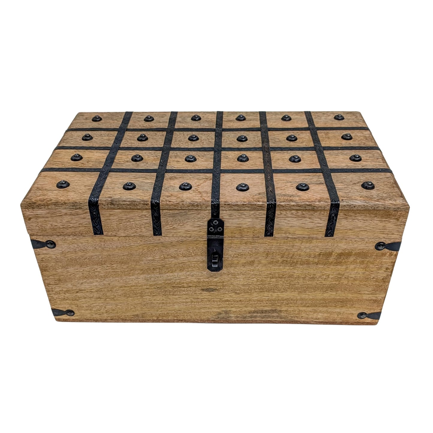 Aiden Asher Handmade Pirate Treasure Chest - Rustic Decorative Jewelry - Wooden Storage Box with Iron Lock & Skeleton Key