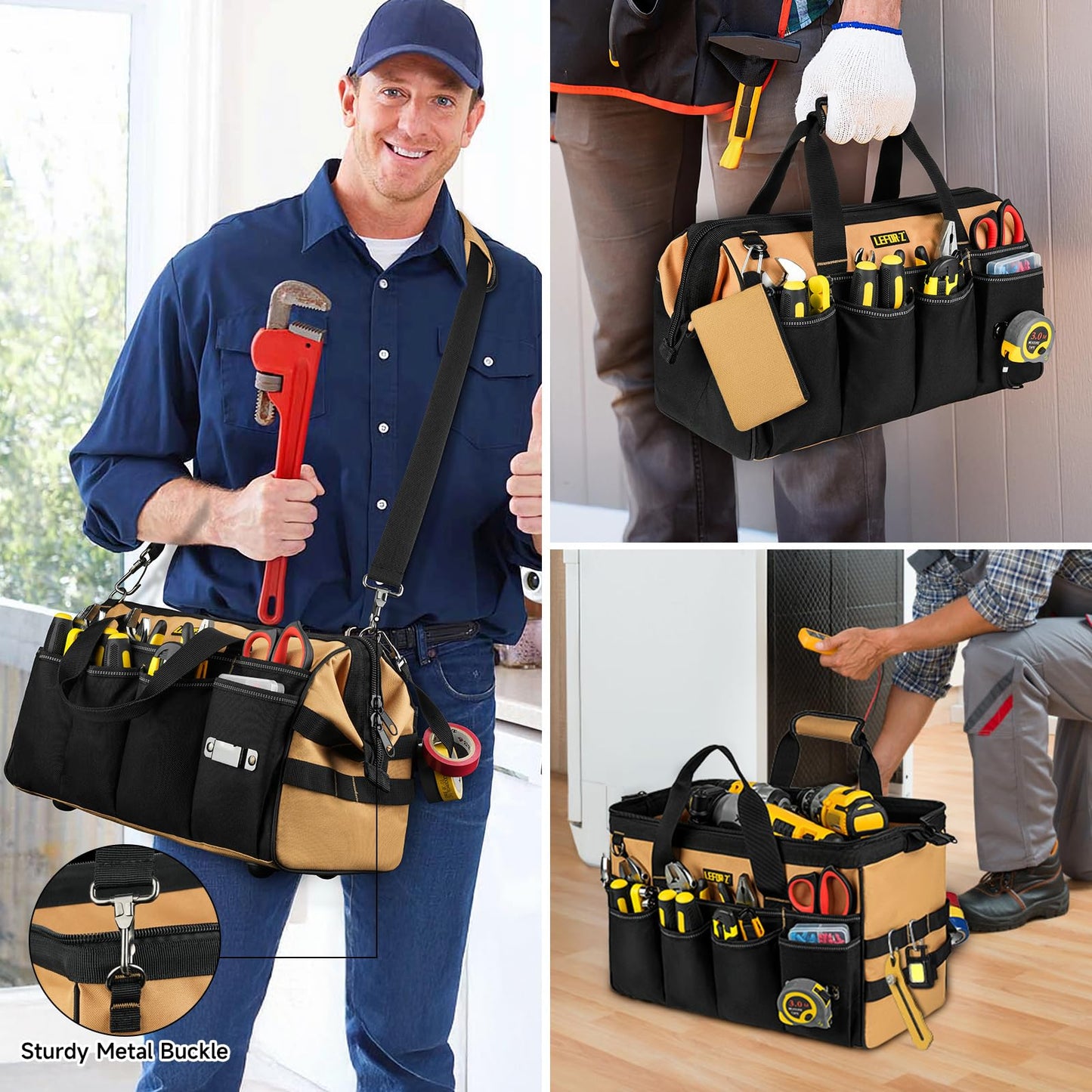 27 Pockets Tool Bags for Men,16-Inch Heavy Duty Tool Bag,Large Toolbag Tool Box Organizer,Portable Toolbox Tools Tote Carrying Case for Mechanic,Electrician,Father Day Gifts for Him Dad Men,Brown