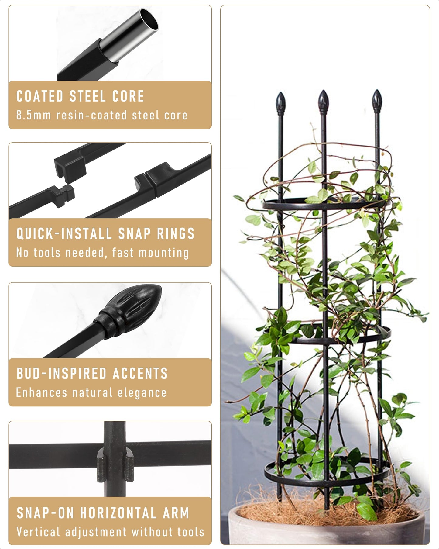 2-Pack Garden Trellis for Climbing Plants Outdoor Indoor, 47-Inch Adjustable Metal Trellis for Potted Plants, Tall Plant Support for Jasmine, Clematis and Other Climbing Flowers