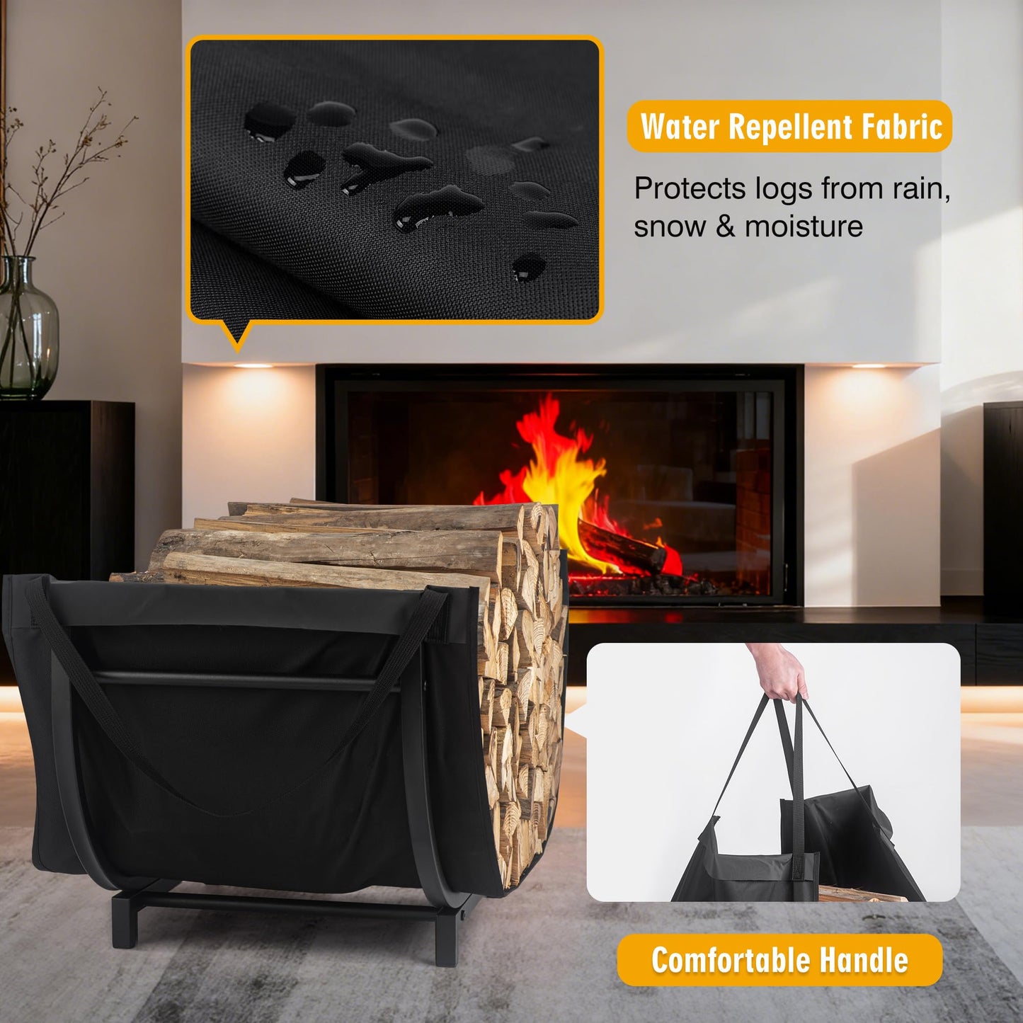 facka Curved Firewood Rack, Indoor Outdoor Log Firewood Holder, Metal Fireplace Wood Storage, Waterproof & Rustproof(Curved 30Inch Rack with Bag)