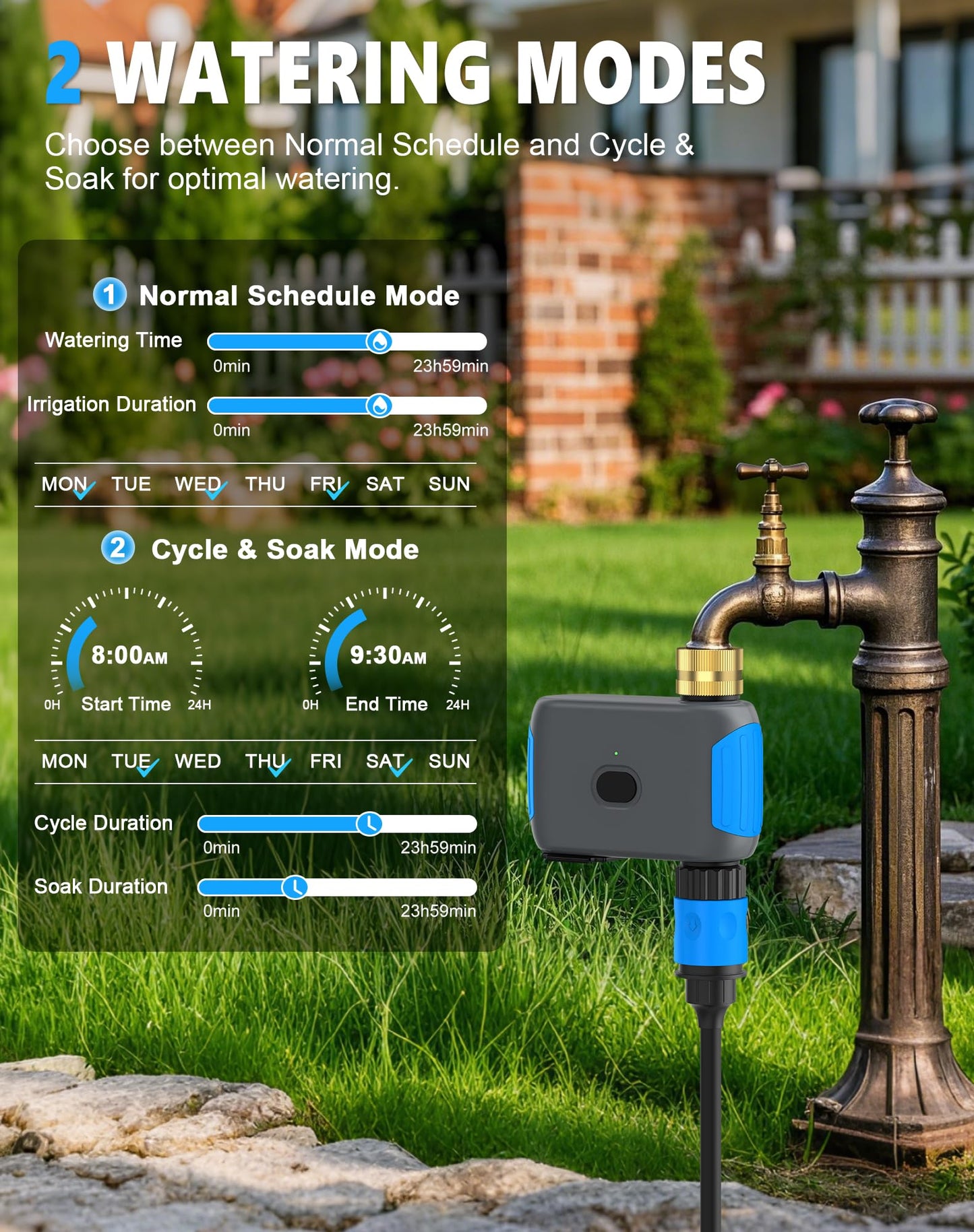 Grillum WiFi Sprinkler Timer, Smart Bluetooth Hose Timers, Water Timer for Garden Hose with APP, Digital Automatic Irrigation System Compatible with Alexa Google, for Outdoor Garden Lawn, 1 Outlet