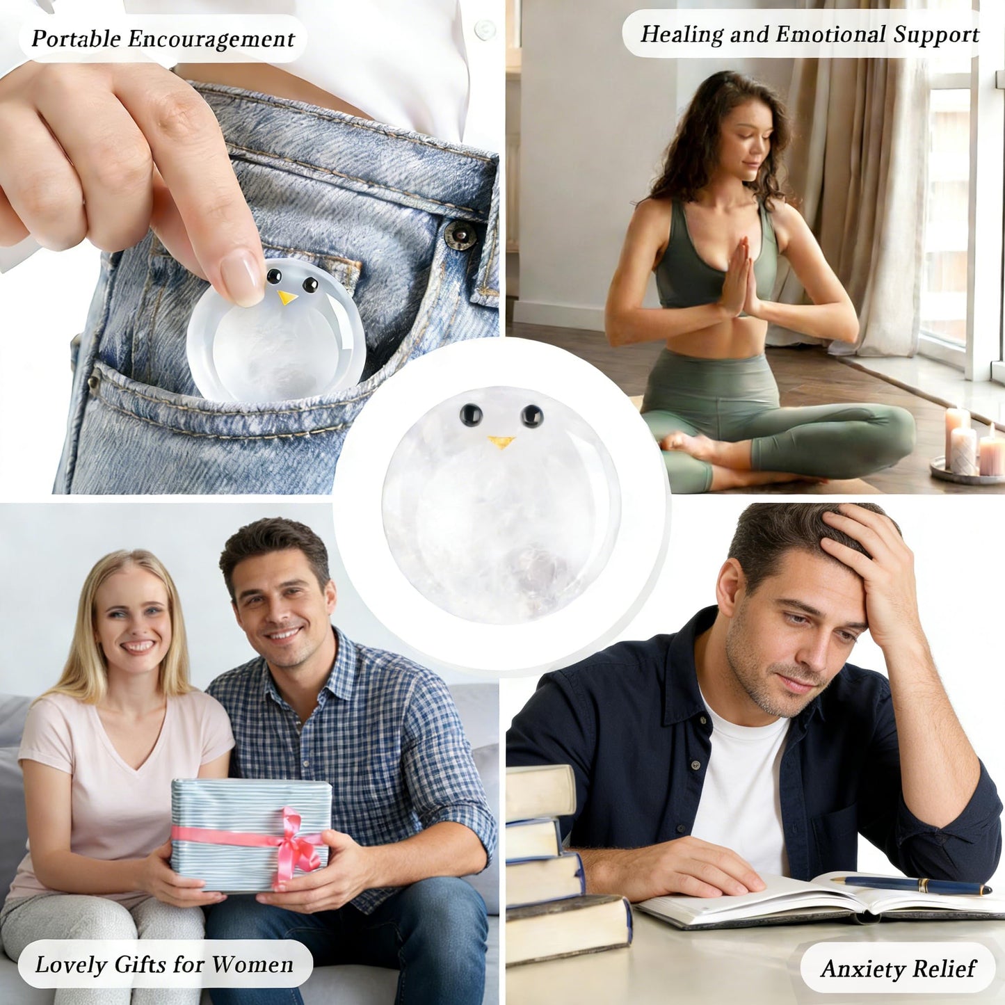 ZHIYUXI Clear Quartz Crystals Emotional Support Worry Stones for Anxiety Relief Items Stress Relief Gifts Encouragement Gifts Smile Worry Stones Calming Gifts Inspirational Gifts for Family