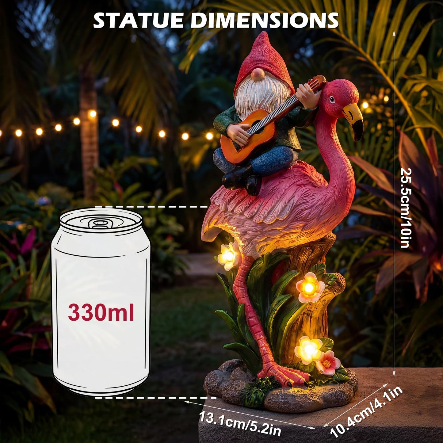 EXYGLO Solar Gnome Garden Statue Decor, 10" Gnome Riding Flamingo Outdoor Funny Decoration for Lawn, Patio, Yard, and Unique Housewarming, Birthday Ornament Gift for Mother, Friend, Family