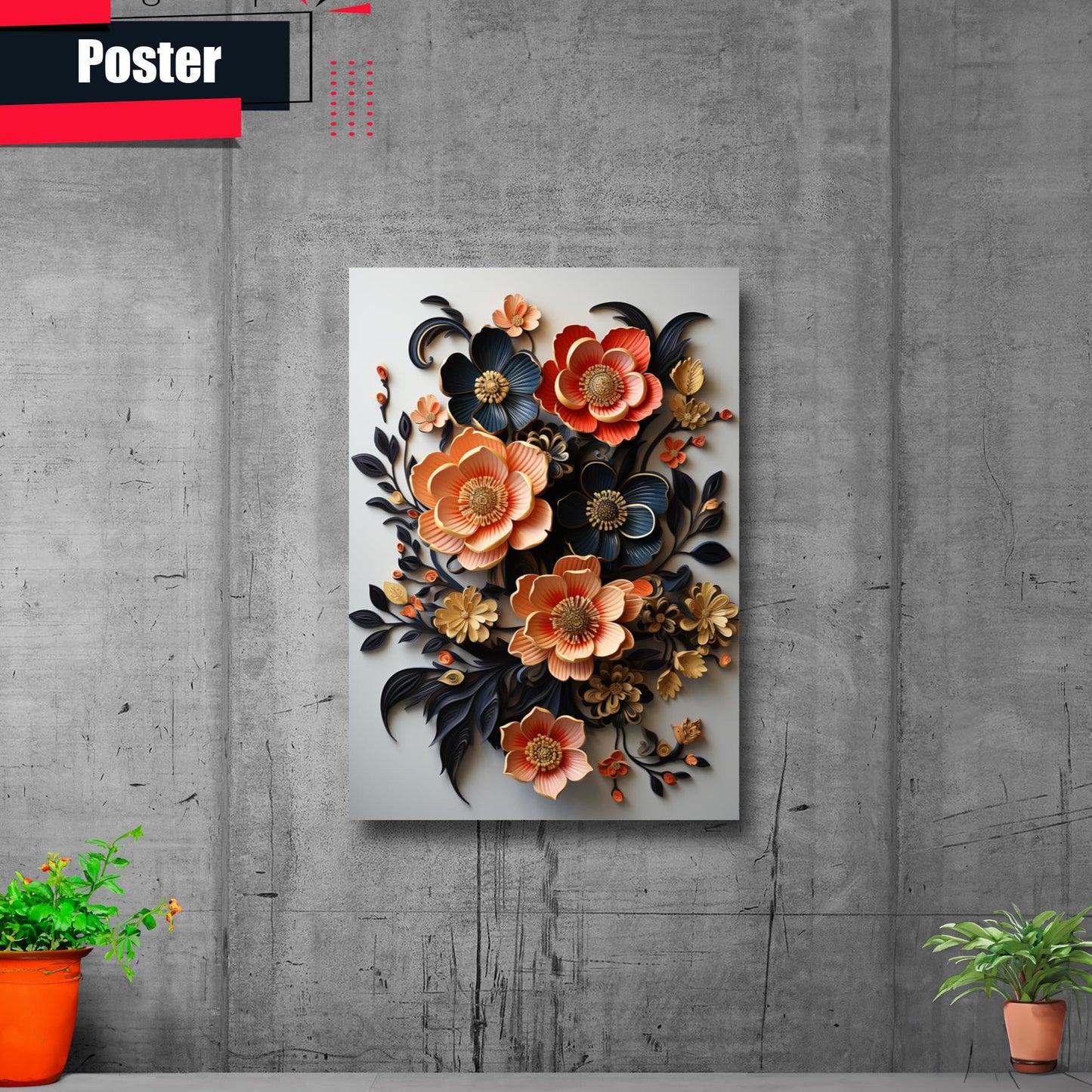 Scandinavian Folk Art, Black and Beige Abstract Botanical Wall Art for Scandinavian Home Decor, Poster, Art Decor