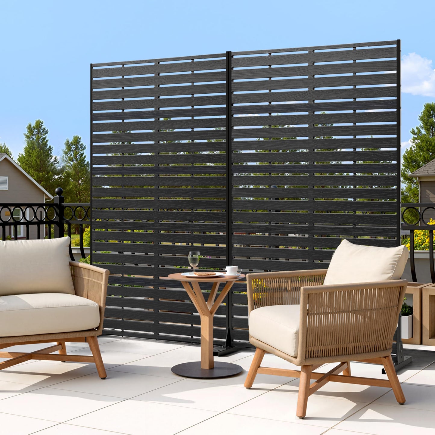Diyfire Outdoor Privacy Screen 60" H HDPE Decorative Panel Freestanding Privacy Fence with Stand, Privacy Screens with Louvered 5 Panels, Weather-Resistant Panel Fence for Patio, Balcony, Balcony