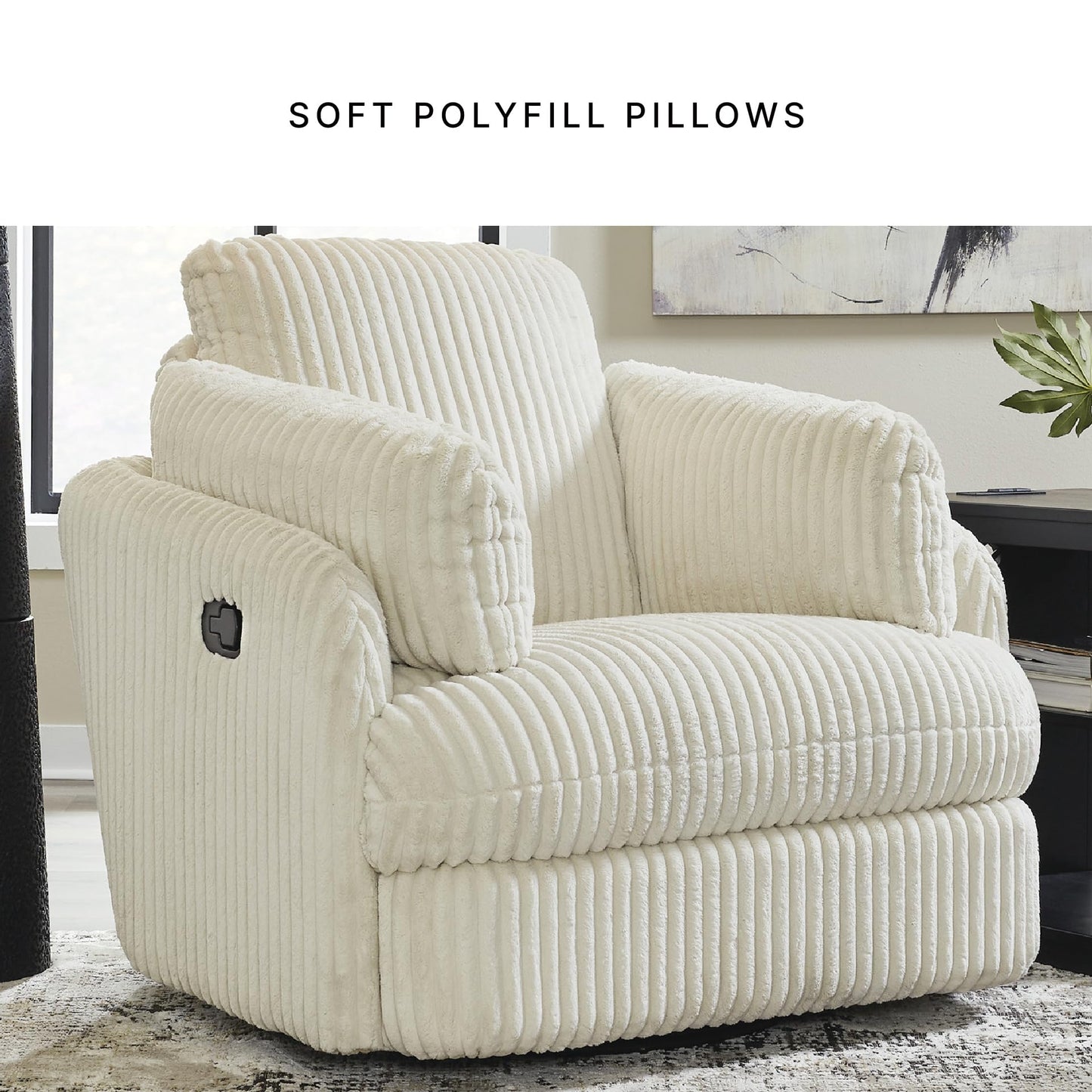Signature Design by Ashley Tie-Breaker Cozy Contemporary Manual Press-Back Swivel Glider Rocker Recliner with 2 Bolster Pillows and Hidden Storage, White