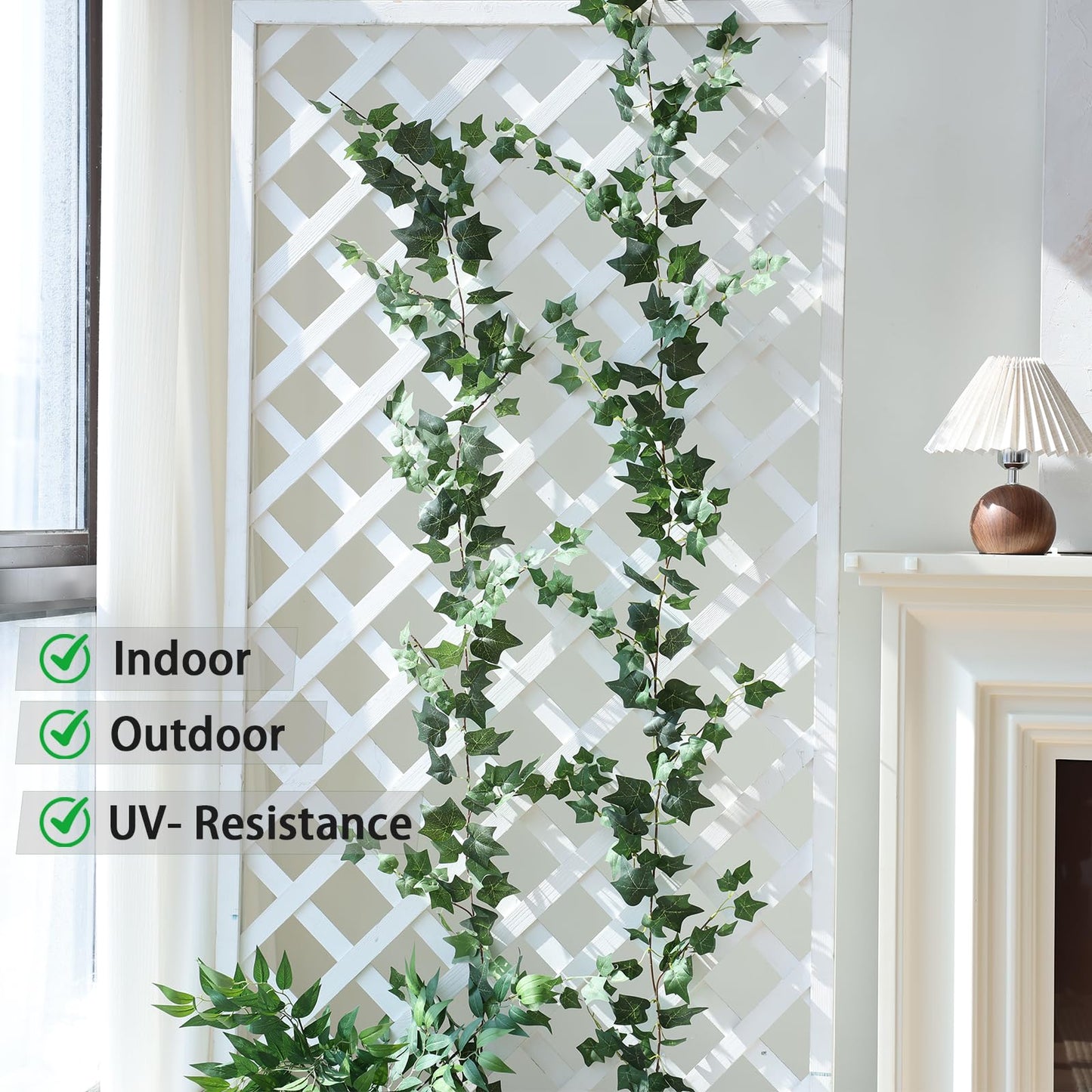 Mizii 2 Strands Artificial Vines Ivy Garland 79" Fake Vine with Silk Green Leaves Faux Hanging Plants Greenery Decoration for Outdoors Party Wedding Indoor Mantle Bedroom Home Decor (Ivy)