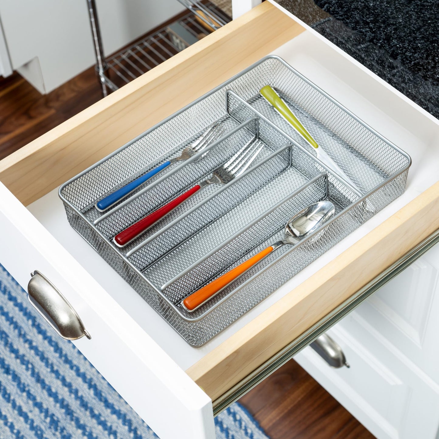 Honey-Can-Do KCH-02154 Steel Mesh 5-Compartment Cutlery Utensil Organizer, Silver