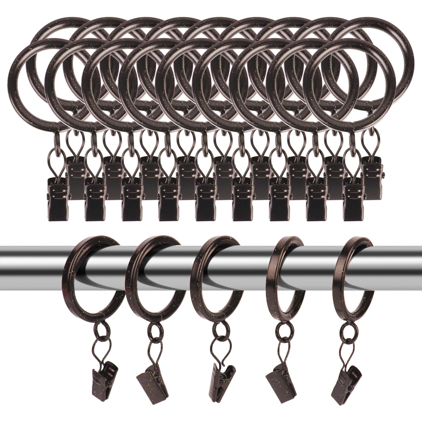 XHLTTBD 38 Pack 1.25 Inch Half-Round Coffee Gold Curtain Clip Rings - Heavy Duty Iron, Quiet Glide, Rustproof, Fits 1.0-1.2 Inches (Curtain Rod Required, Non-Drill)