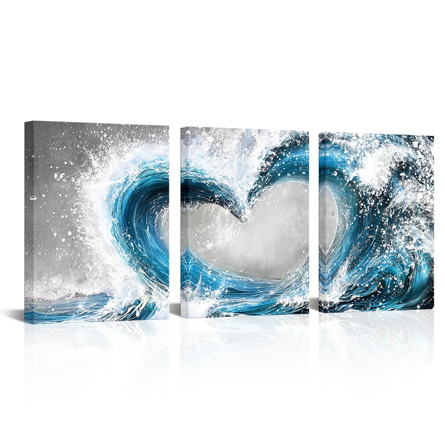 HOMEOART Bedroom Wall Art Ocean Wave Painting Love Sign Wall Decor Framed Artwork Bathroom Bedroom Living Room Decor (Blue)