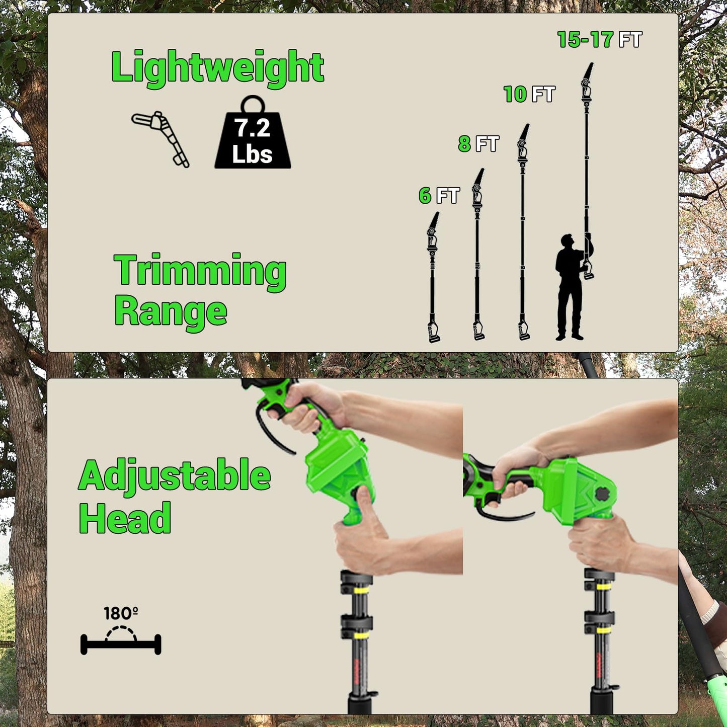 2-in-1 Cordless Pole Saw & Mini Chainsaw, 8 Inch Brushless Battery Chainsaw with 2×4000mAh Batteries, Telescoping Extension Pole, Adjustable Angle Head, Tree Saw for Tree Pruning/Wood Cutting