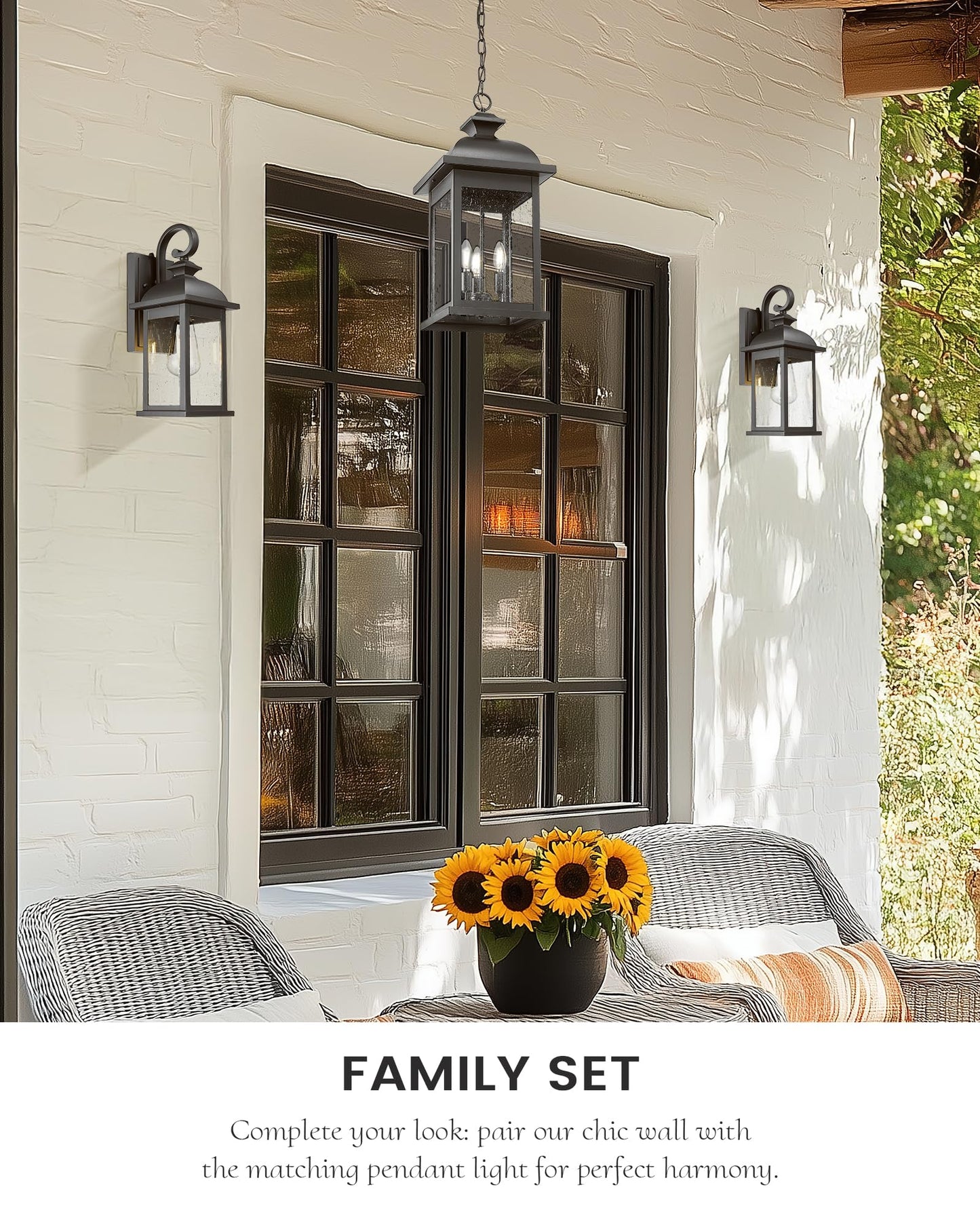 FEMILA Exterior Wall Sconce, 2 Packs Outdoor Waterproof Wall Lights Fixture, E26 Socket Wall Lantern for Porch, Anti-Rust Matte Black Finish with Seeded Glass Lampshade, 4FD54B-2PK BK