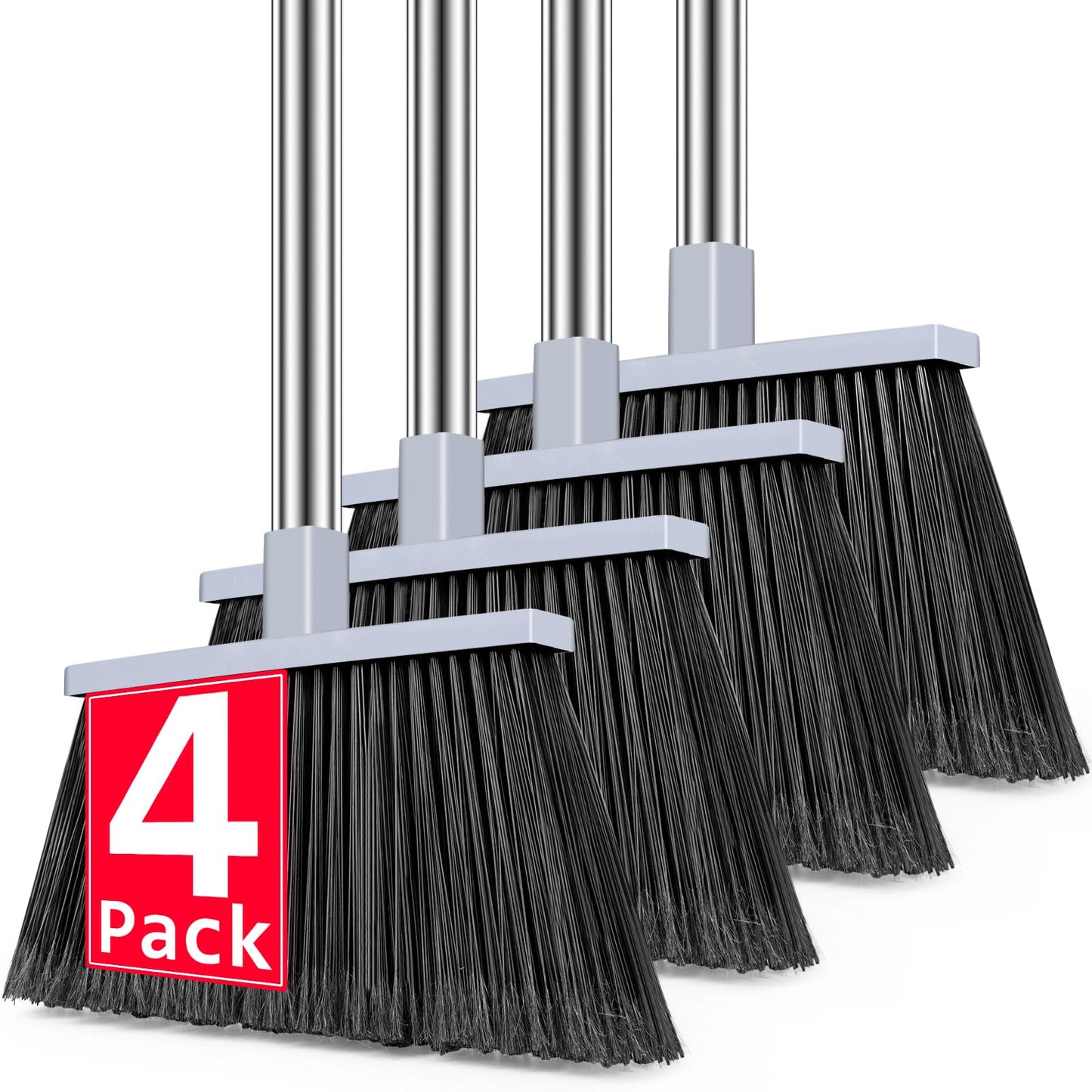 PBHEPJ Broom, 4 Pack Outdoor Broom for Floor Cleaning, 58" Long Stainless Steel Handle, Hard Bristle Angle Broom for Sweeping Indoor, Commercial, Industrial, Garage, Kitchen