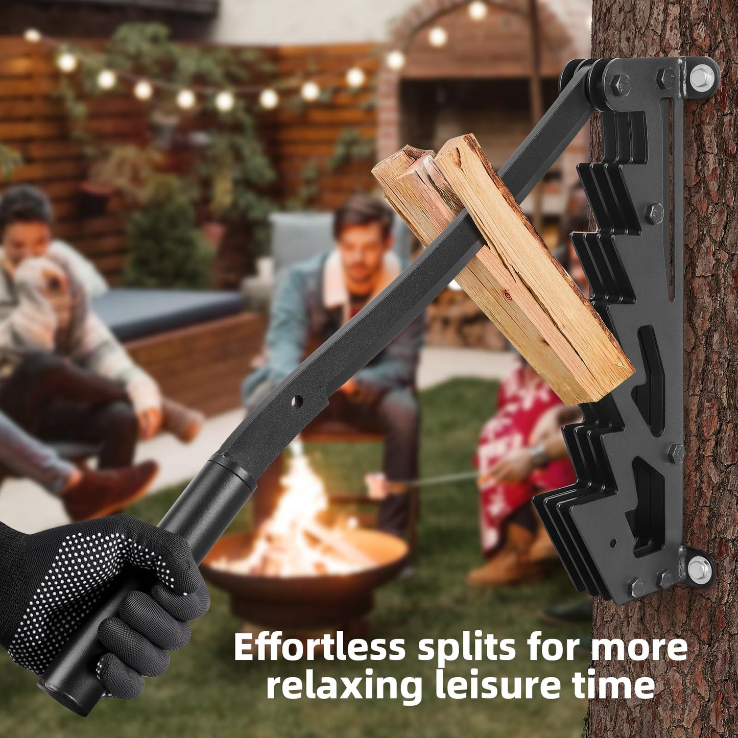 XCZNAGS Wall Mounted Wood Splitter: Dual-Handle Manual Kindling Splitter with 6-Tooth Clamping, Heavy Duty Steel Log Splitter for Soft Firewood, Includes Gloves and Screws for Indoor and Outdoor Use