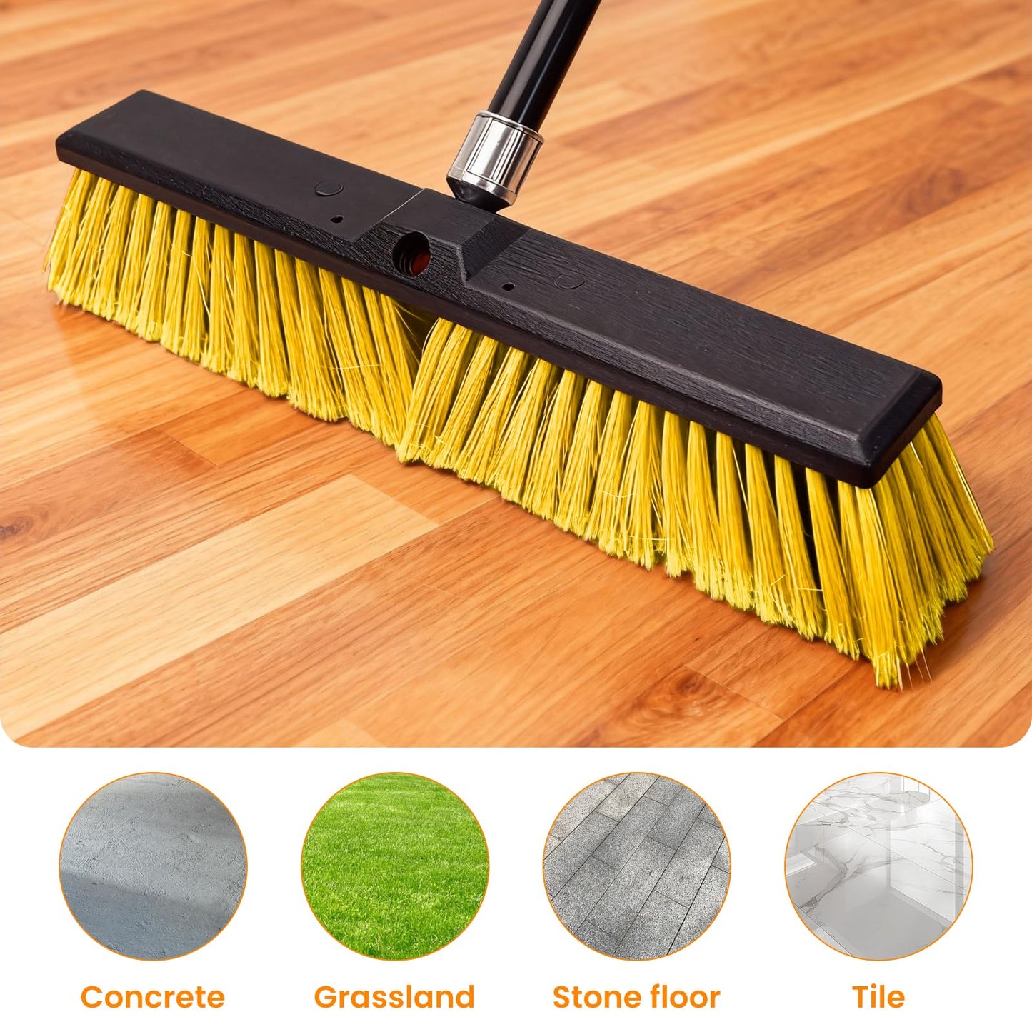 TOMAIX 18 Inches Push Broom Outdoor，Commercial Broom Brush，Stiff Bristle Brush with 61.8 inches Long Handle for Patio Garage Deck Street Shop Warehouse Lawn Driveway -2 Pack
