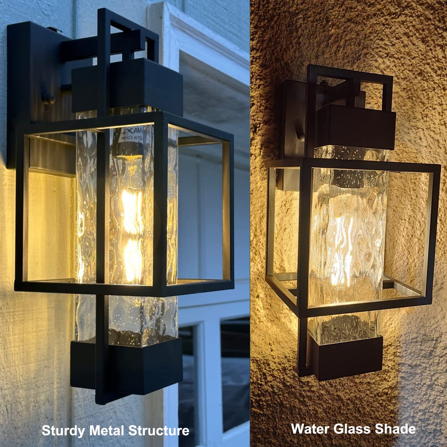 PARTPHONER Modern Outdoor Light Fixtures Dusk to Dawn Outdoor Lighting 2 Pack, 15" Exterior Wall Sconce Waterproof Porch Light, Outside Light for House with Water Glass for Garage Doorway