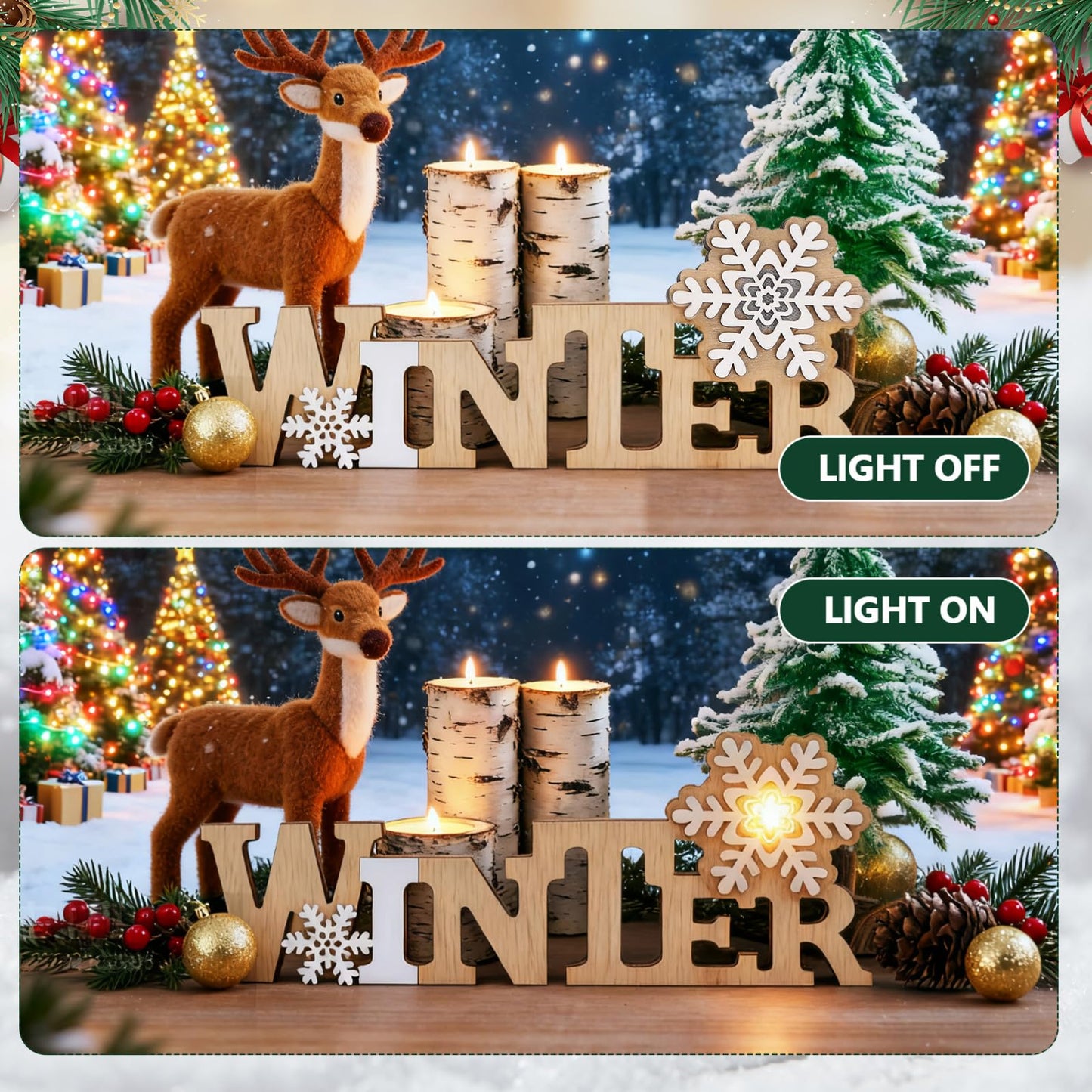 IMIKEYA Christmas Wooden Snowflake: Christmas LED Snowflake Sign Tabletop Decorations Winter Wood Sign Farmhouse Decorations LED for Xmas Home Table Decoration
