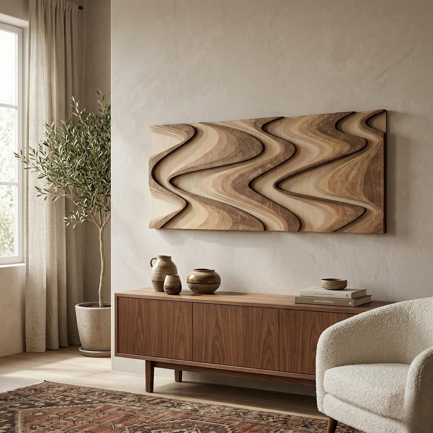 NEODECO Flow - Abstract Layered Wooden Wall Art (Forma, Wood Tones, Medium)