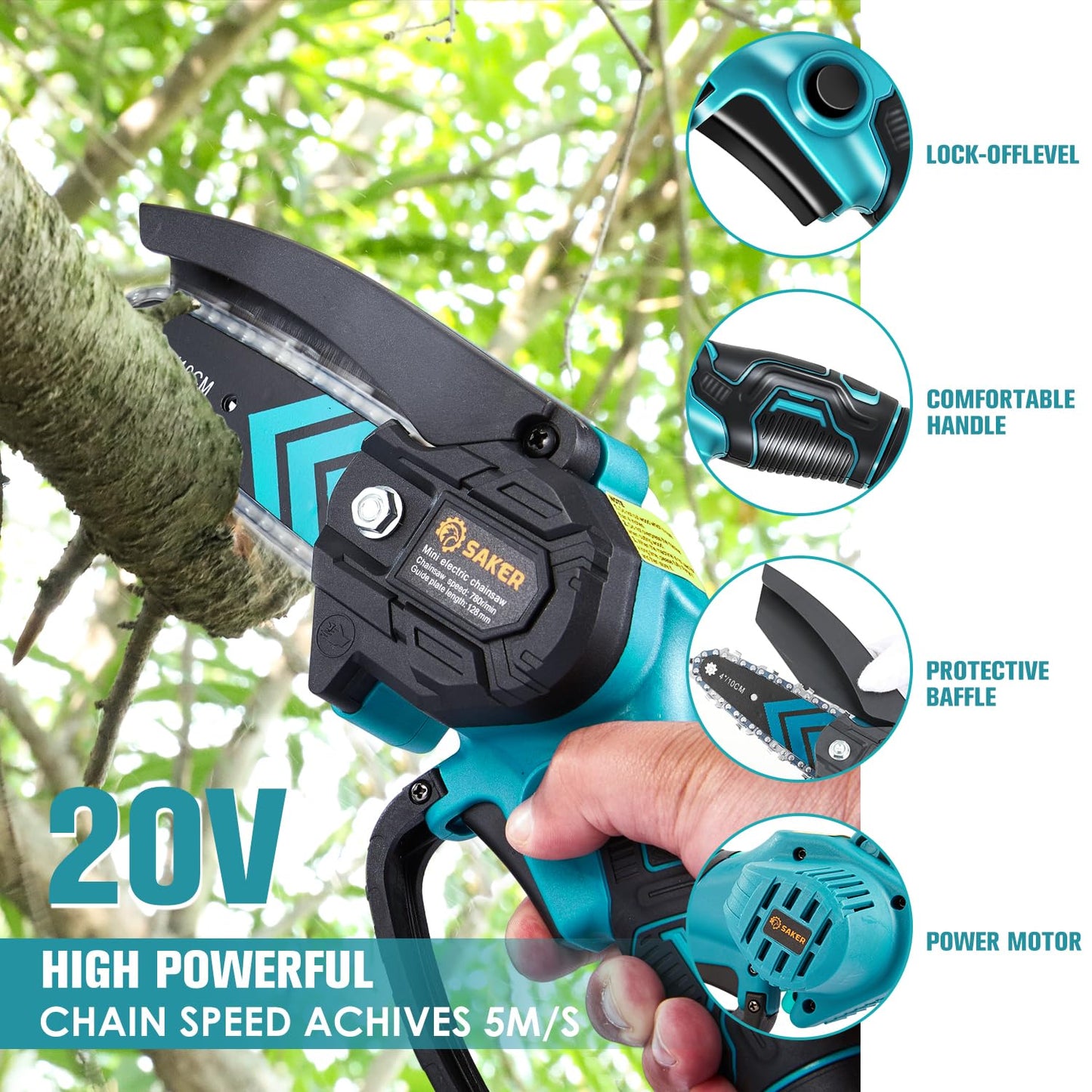 Saker Mini Chainsaw,Portable Electric Chainsaws Cordless,Handheld Chain Saw Pruning Shears Chain Saws for Tree Branches,Courtyard,Household and Garden,Father Day Gift for Men Dad Husband Women