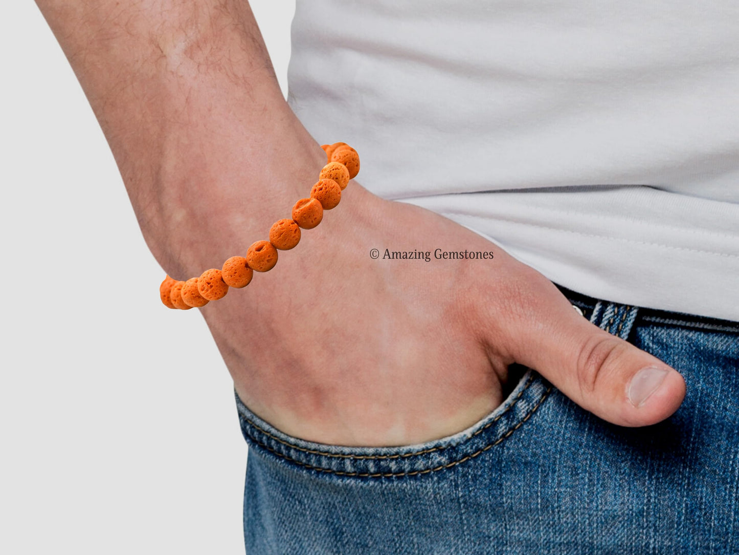 Amazing Gemstone Crystal Bracelet for Women Men's Gifts - Protection Healing Crystal Bracelet - 8mm Gemstone Beaded Stretchable Bracelet Pulseras Para Hombres Mujer Stocking Stuffers Mothers Day Gift (Orange Lava)