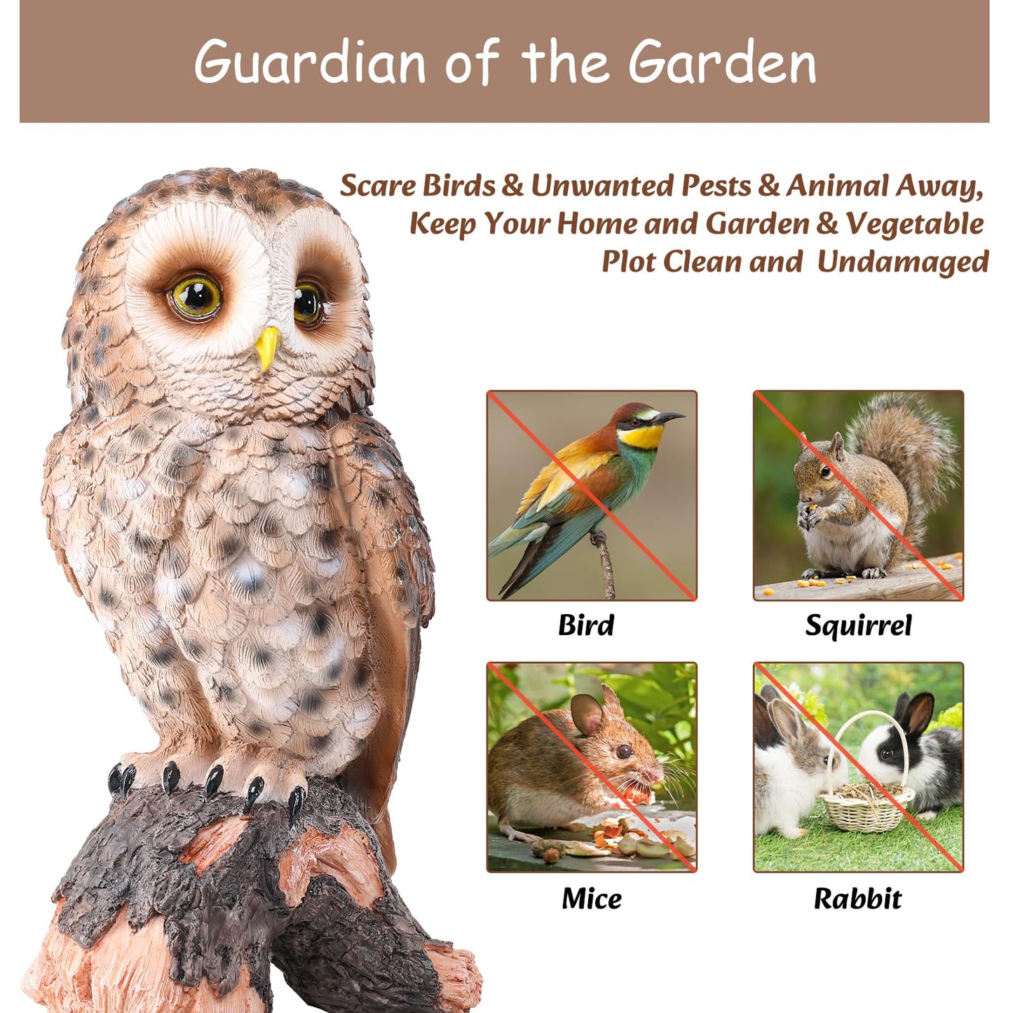 WONDER GARDEN Owl Statue Decor, Outdoor Resin Owl Figurine Sculpture for Home Outside Porch Patio Lawn Yard Decorations or Housewarming Gifts