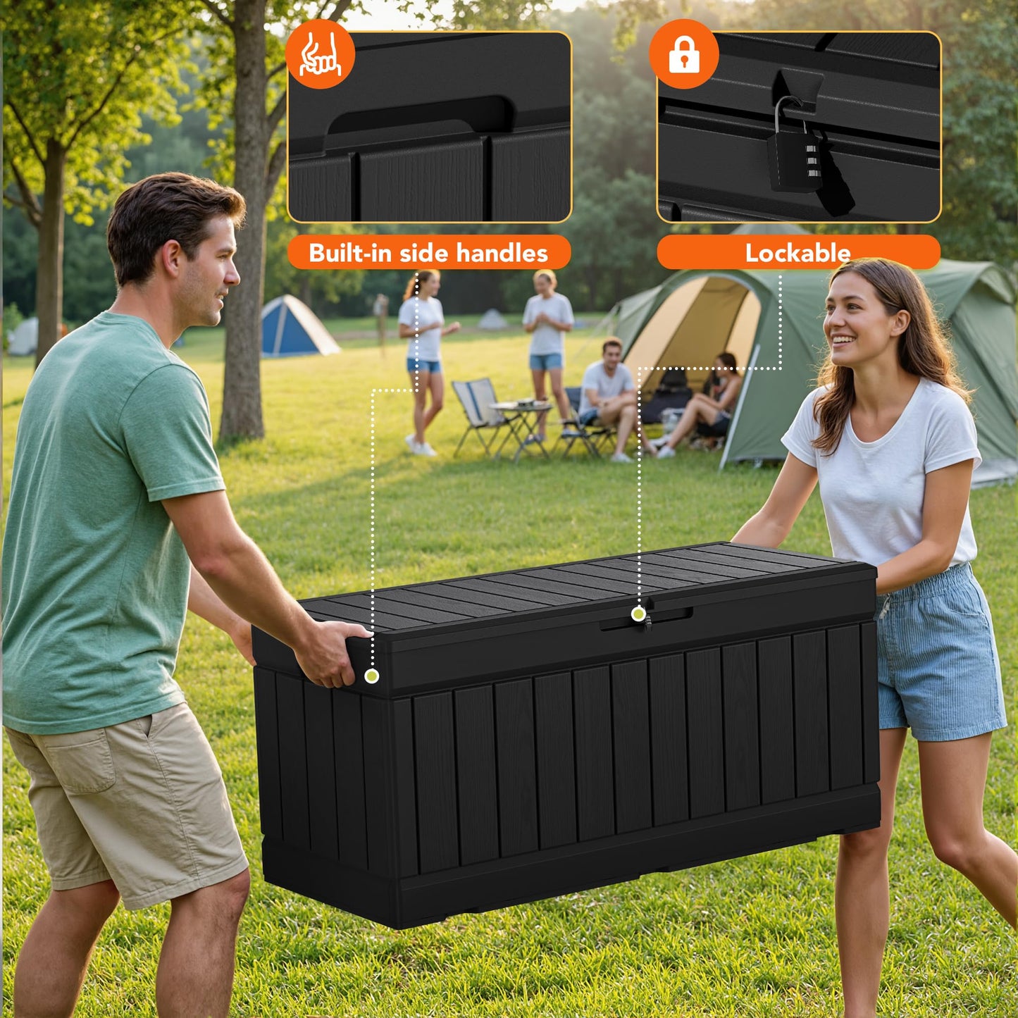 Acurax 78 Gallon Deck Box Outdoor Indoor Waterproof Storage Box for Patio Furniture, Pool Accessories, Garden Tools, and Cushion Storage, Black