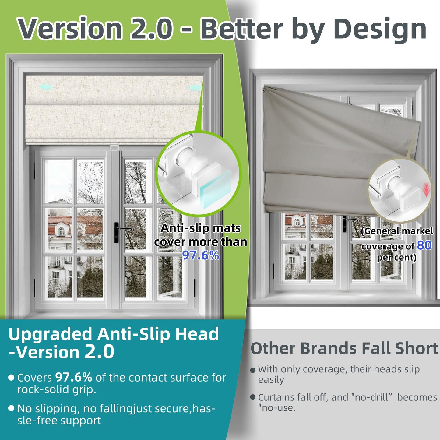 BERISSA No Drill Roman Shades for Windows Blackout, Cordless Linen Fabric Roman Blinds for Windows,Pull Down Room Darkening Window Shades for Home Office,Linen Beige,Custom Size