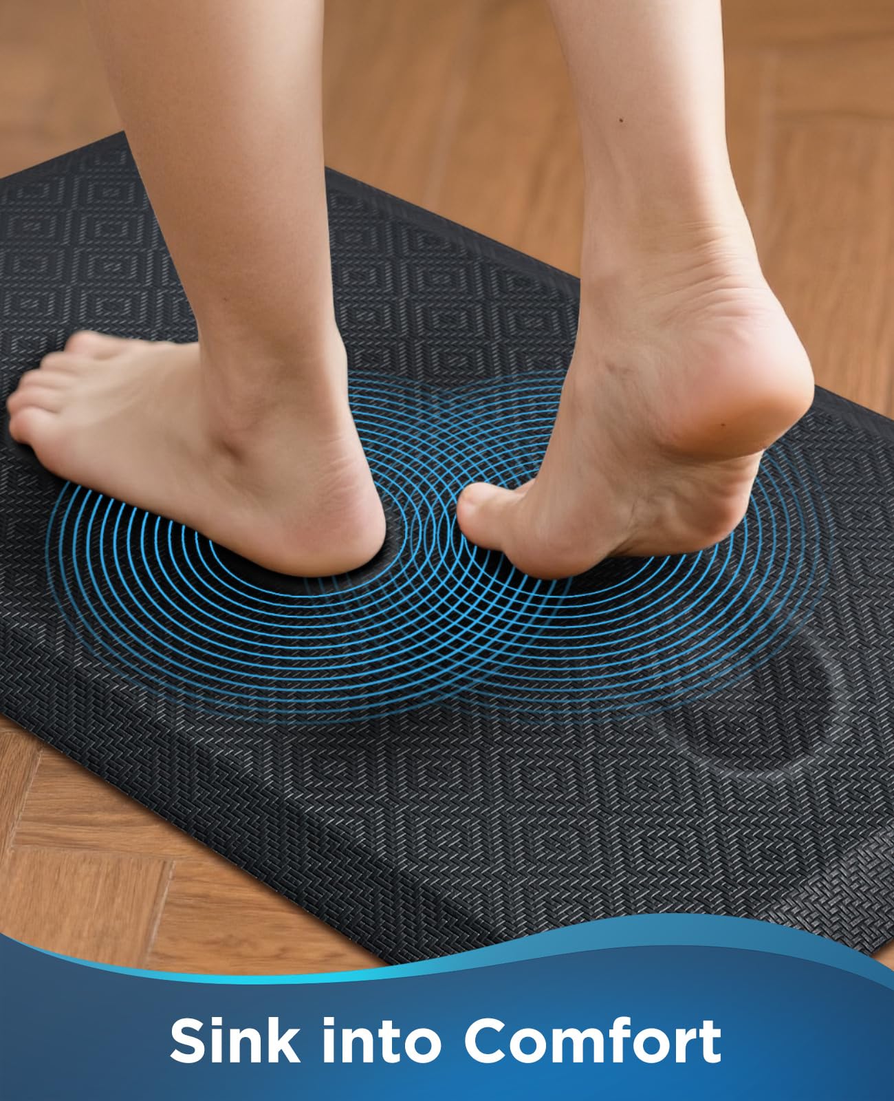 Ophanie Kitchen Mats for Floor, 3/4 inch Thick, 20x39 Anti Fatigue Cushioned Mat, Kitchen Rugs, Waterproof, Comfort Ergonomic Standing Mat for Office, Home, Sink, Black Non-Slip Ridged Bottom