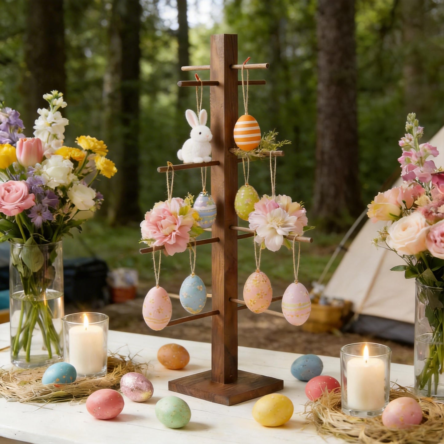 32 inch Easter Farmhouse Ornament Tree Display Stand Artificial Easter Egg Display Tree Tabletop Decor Wood Rustic Trees for Wedding Anniversary Christmas Birthday Farmhouse Party Home Decoration