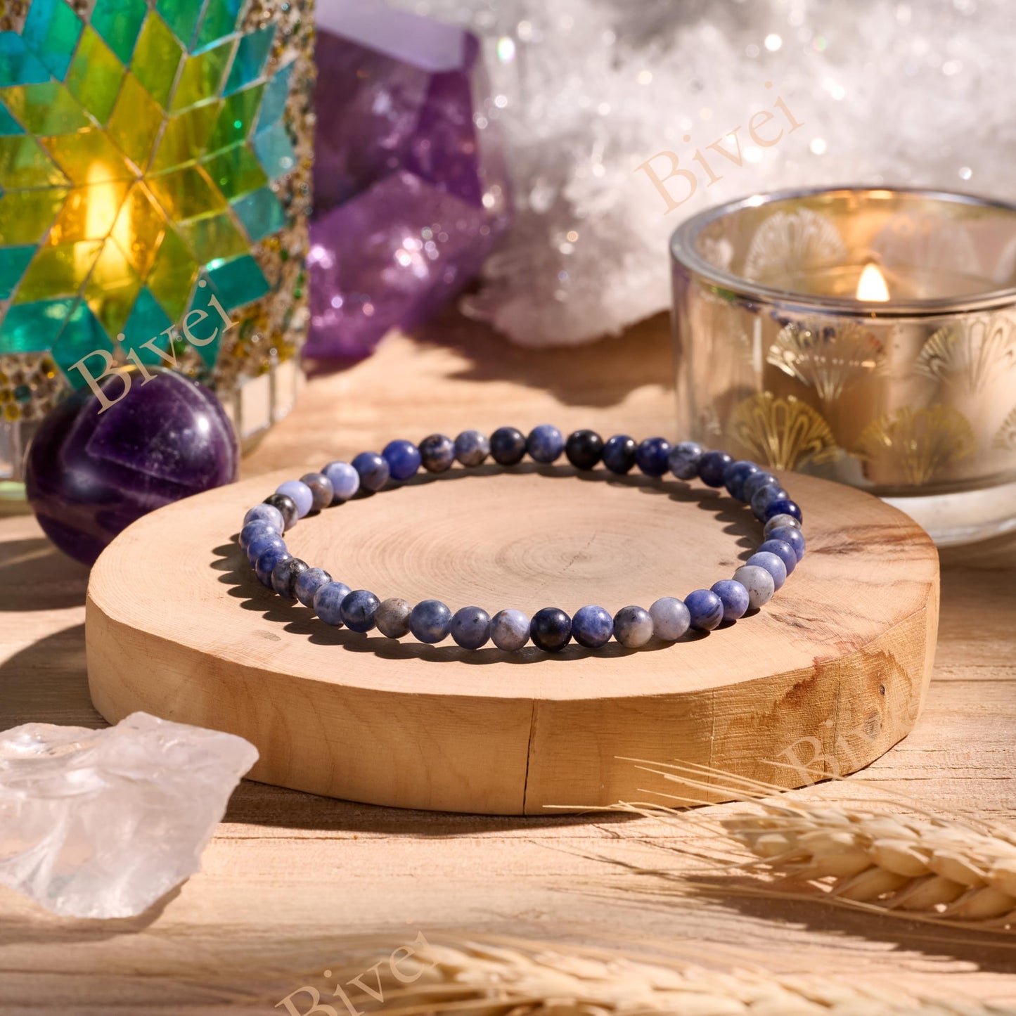 Bivei Sodalite-Clear Insight & Authenticity-4mm Beaded Bracelets for Women Handmade Semi Precious Natural Stone Stretch Elastic Jewelry Yoga Protection Gifts